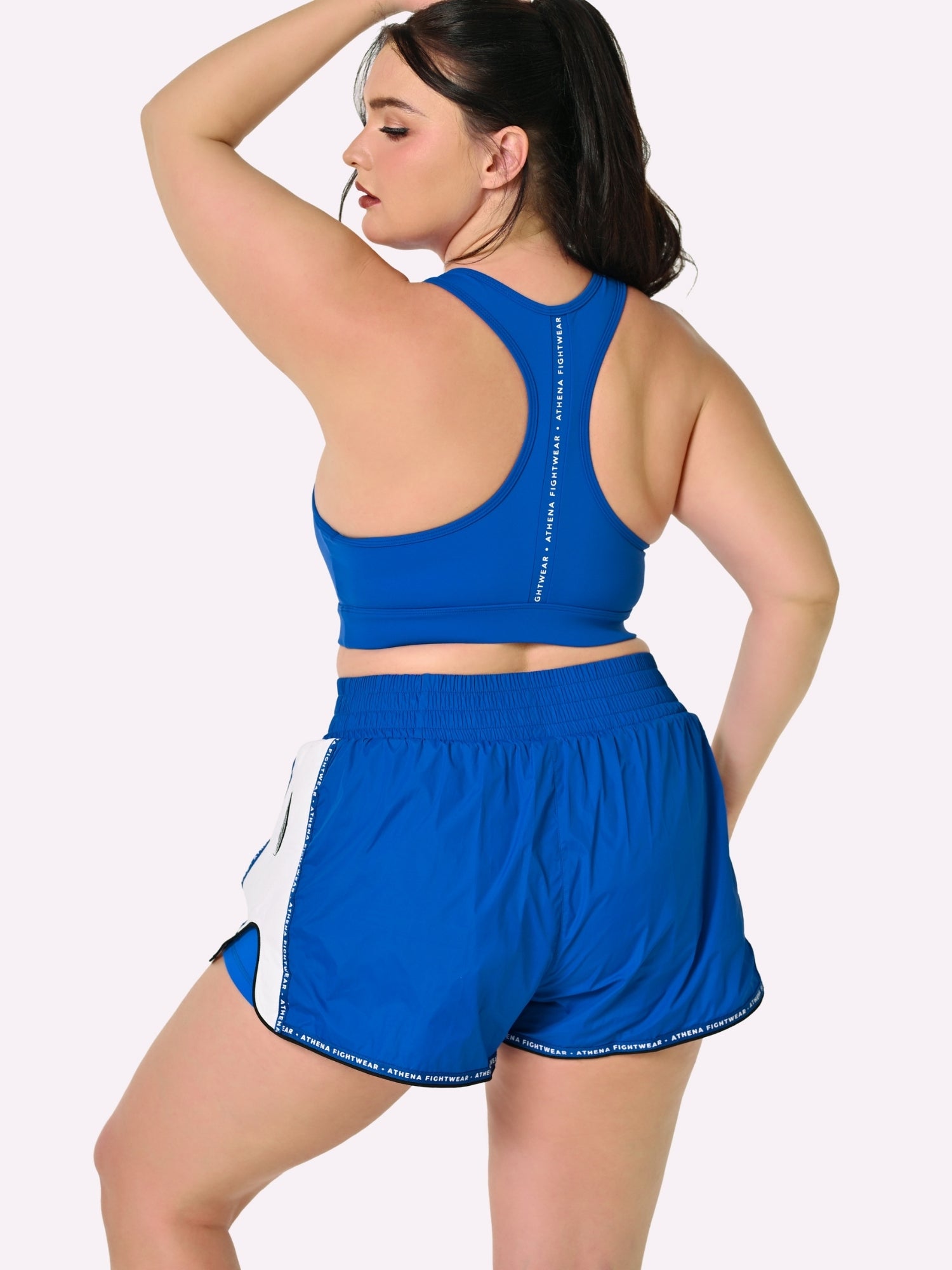 Athena Fightwear Alke Women's Muay Thai Shorts blue fight corner nylon fast dry wide hips with in built safety shorts and pockets