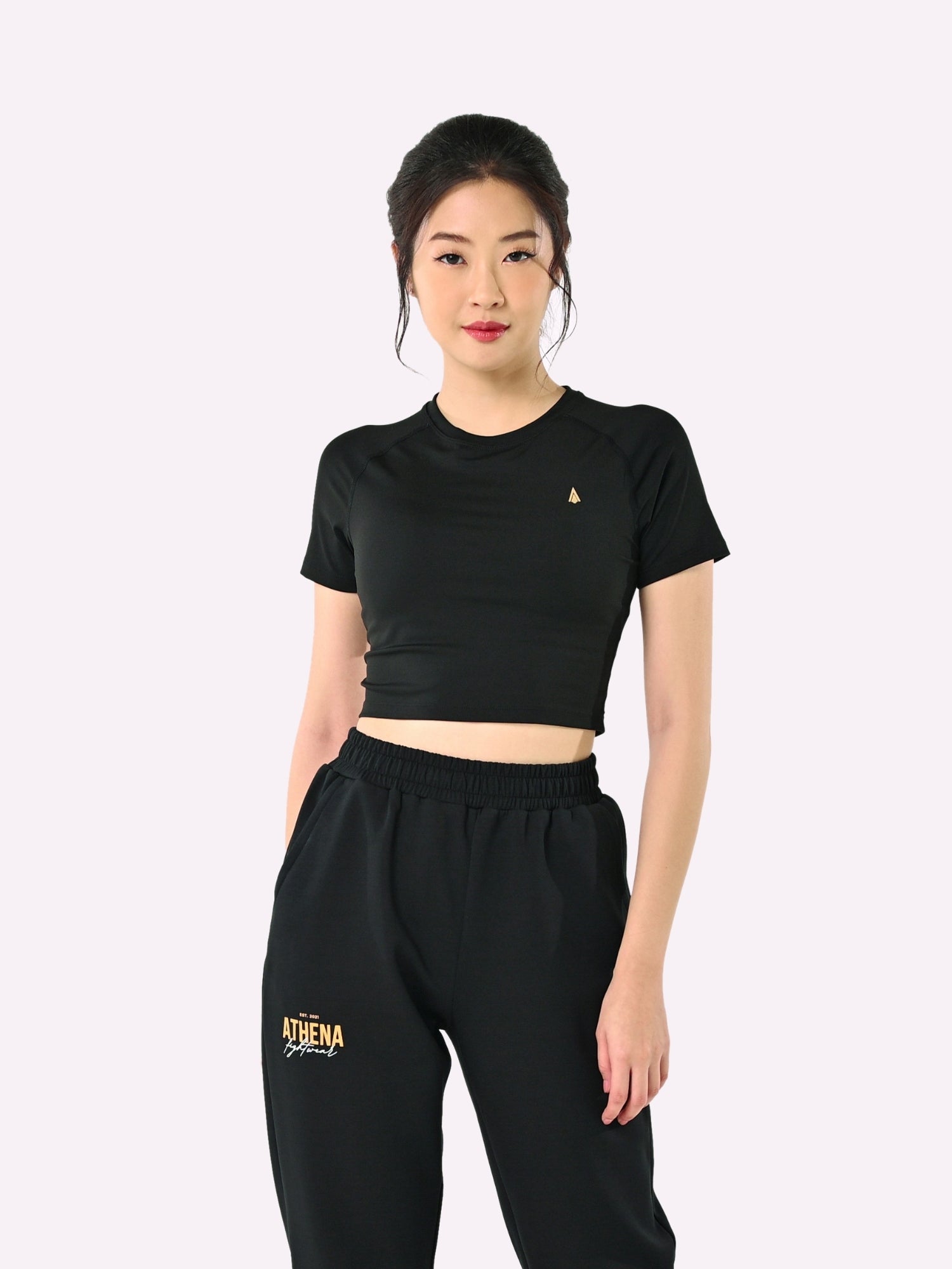 Athena Fightwear Athena Crop Tee with built-in shelf bra black women's casual top or for training boxing