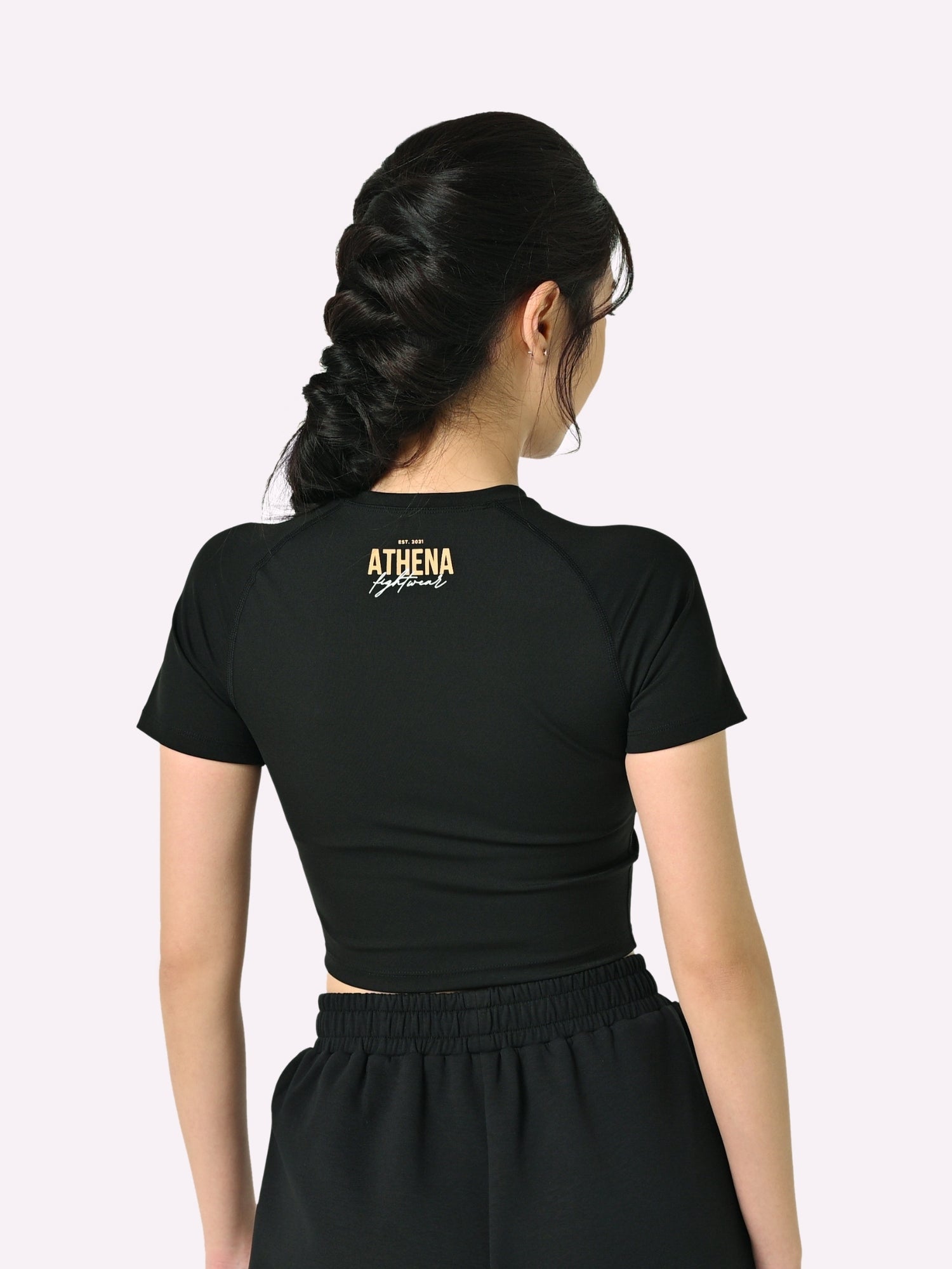 Athena Fightwear Athena Crop Tee with built-in shelf bra black women's casual top or for training boxing