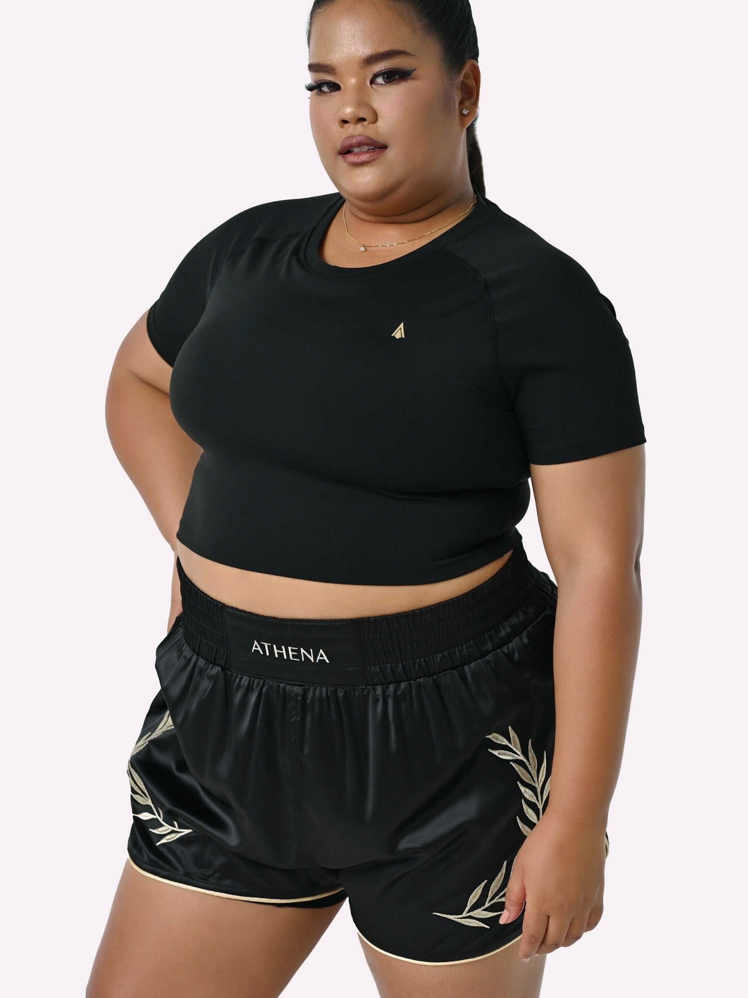 Athena Fightwear Athena Crop Tee with built-in shelf bra black women's casual top or for training boxing