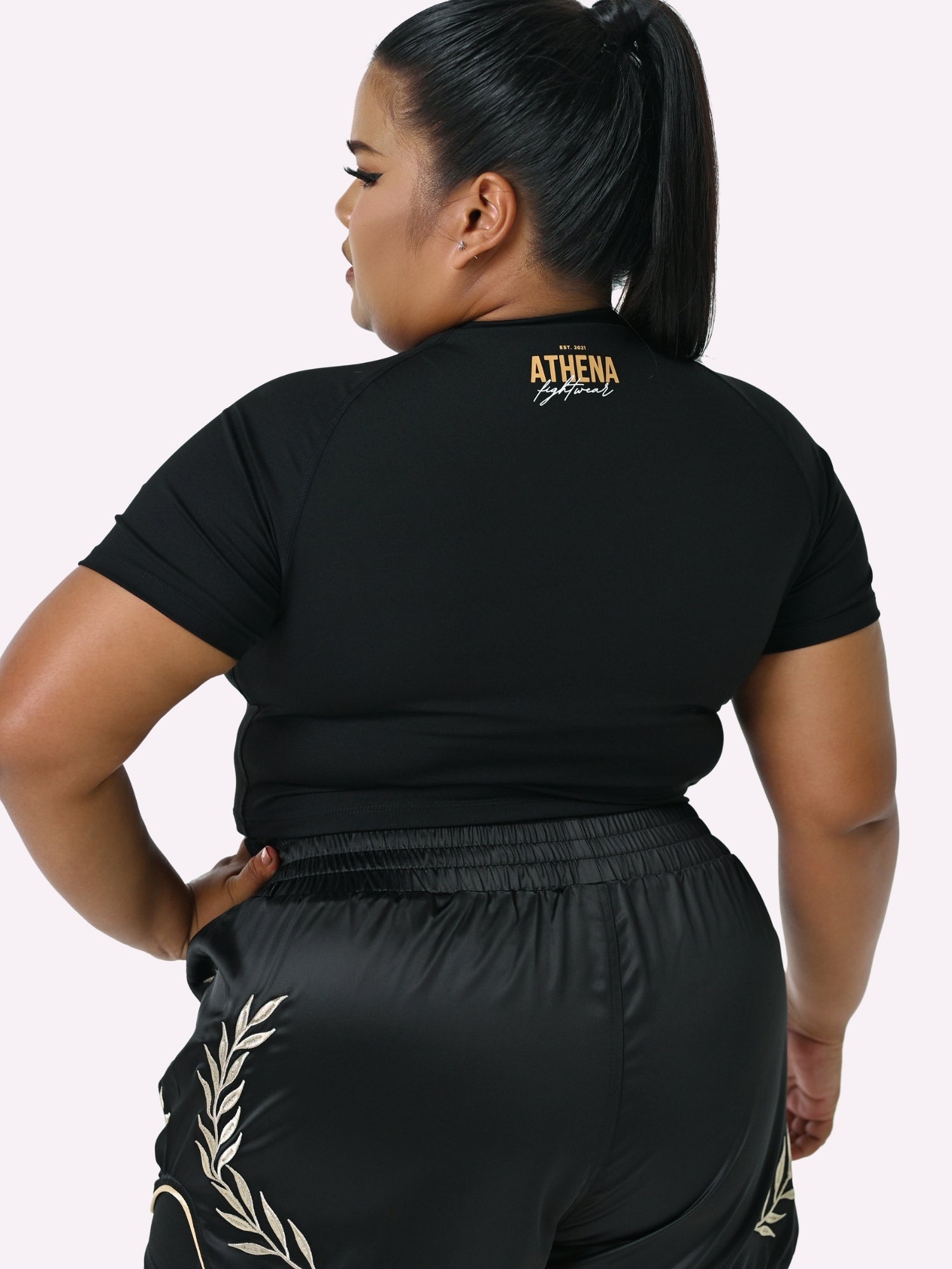 Athena Fightwear Athena Crop Tee with built-in shelf bra black women's casual top or for training boxing