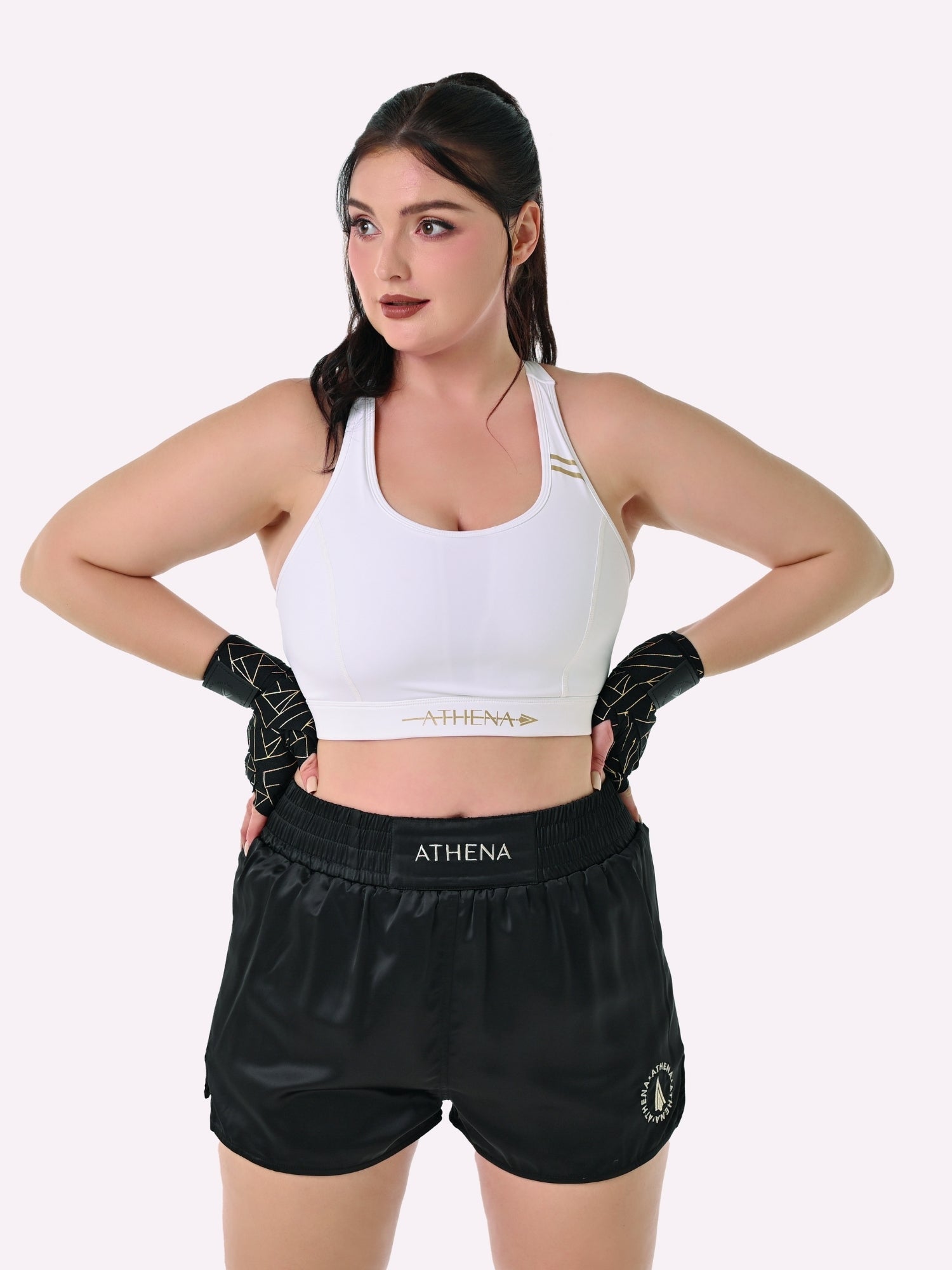 Athena Fightwear women's Athena Sports Bra with fully padded chest for support and full nipple and breast coverage no removable bra pads white gold