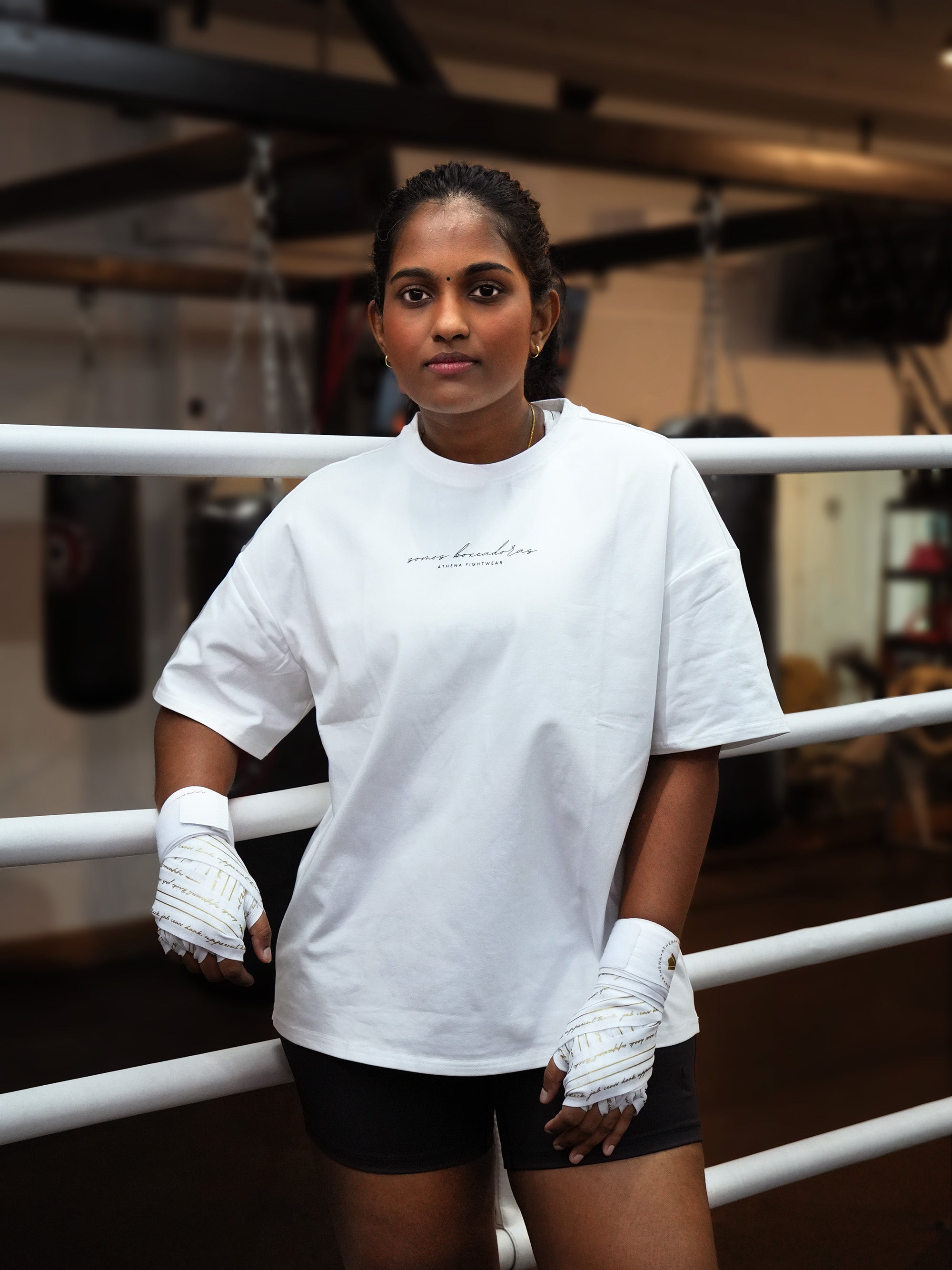 Athena Fightwear Boxeadoras Women's Boxing Club Oversized Tee Shirt White somo boxeadoras boxing club de chicas