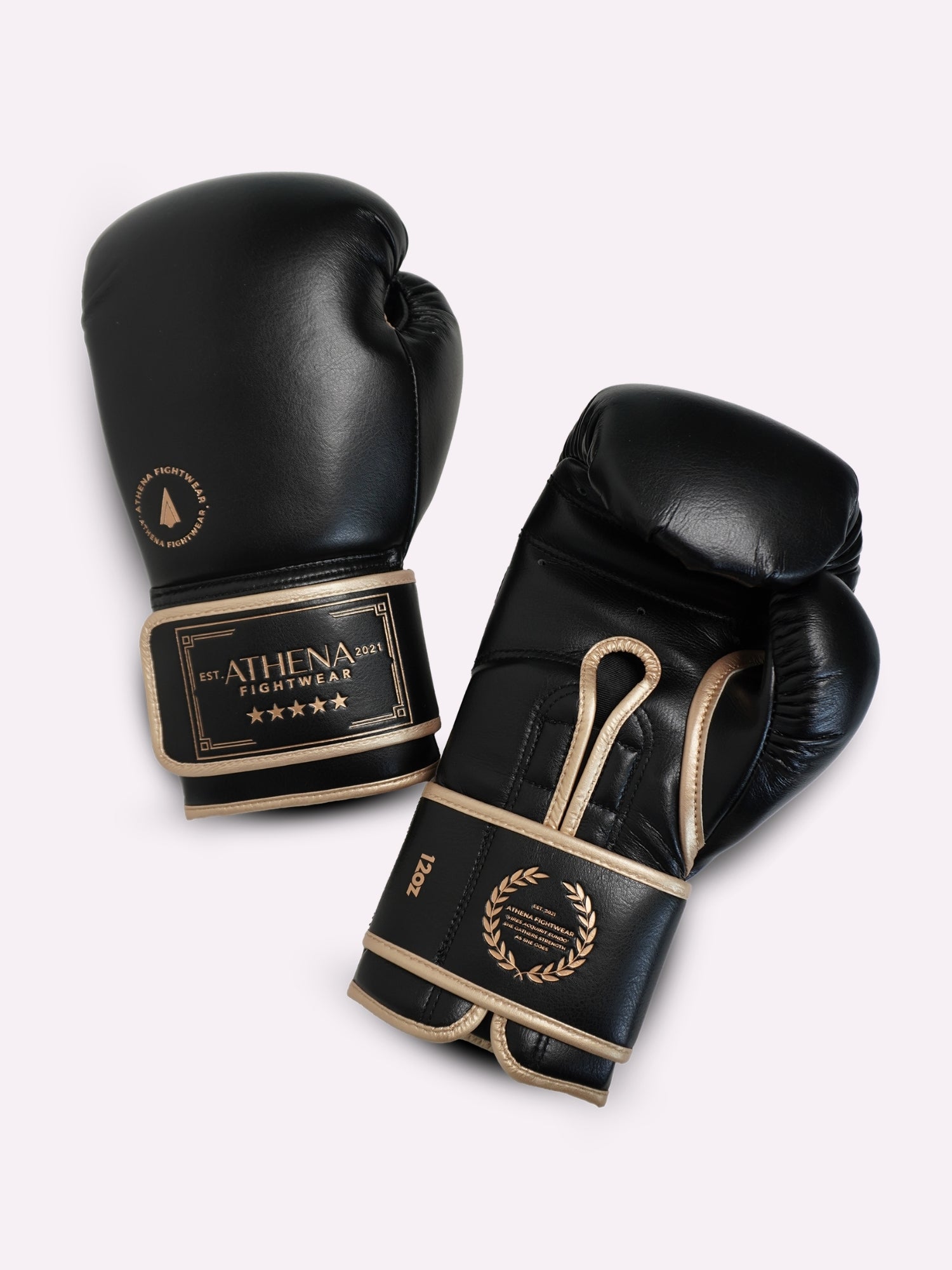Athena Fightwear Black and Gold women's boxing gloves hybrid boxing and muay thai kickboxing 12oz