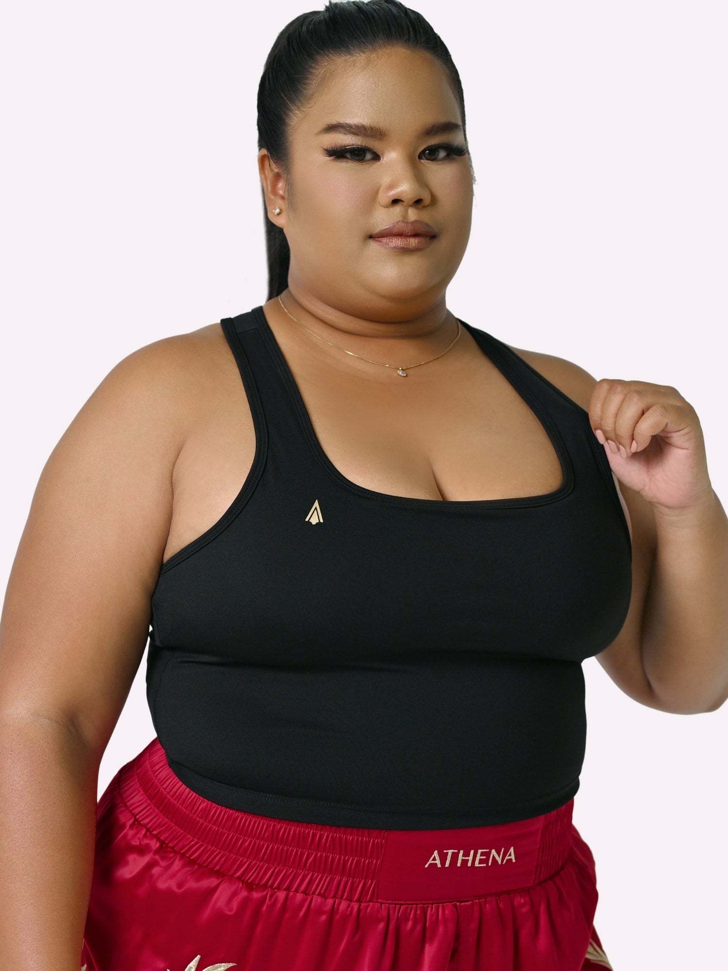 Athena Fightwear Women's Diana Crop Top with Built-In Shelf Bra light support for training boxing black gold