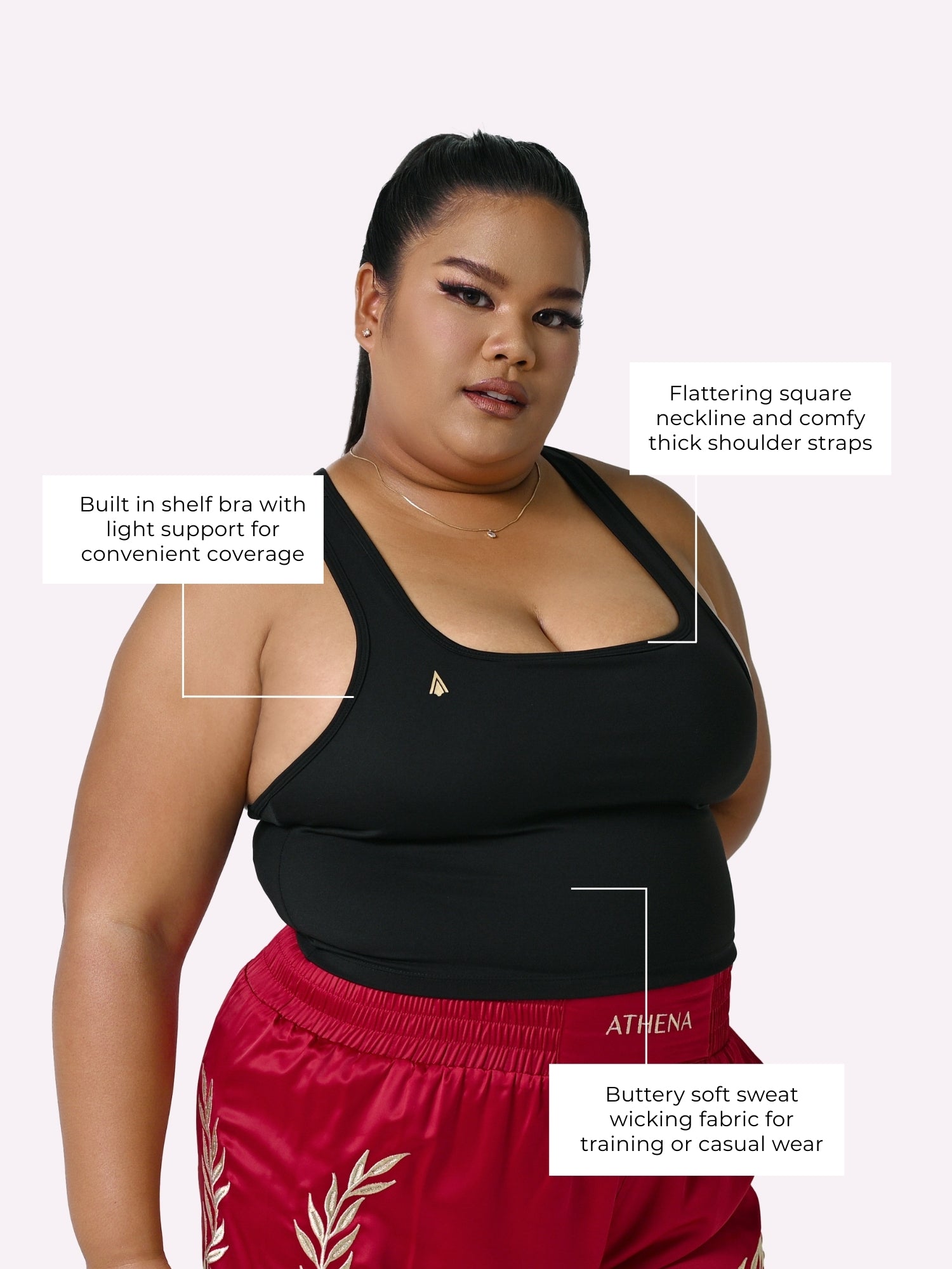 Athena Fightwear Diana Crop Top for women with built-in shelf bra black