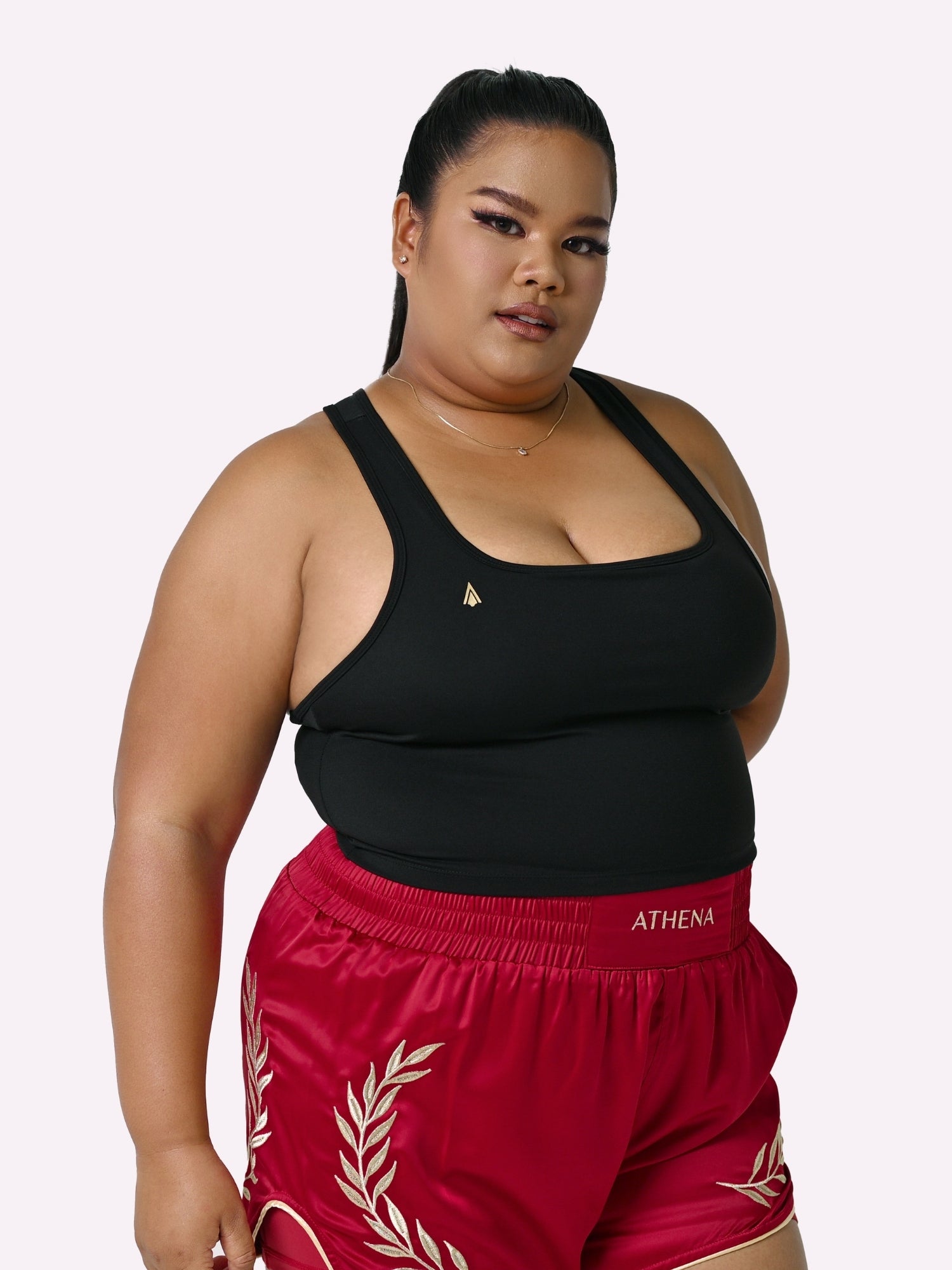 Athena Fightwear Women's Diana Crop Top with Built-In Shelf Bra light support for training boxing black gold