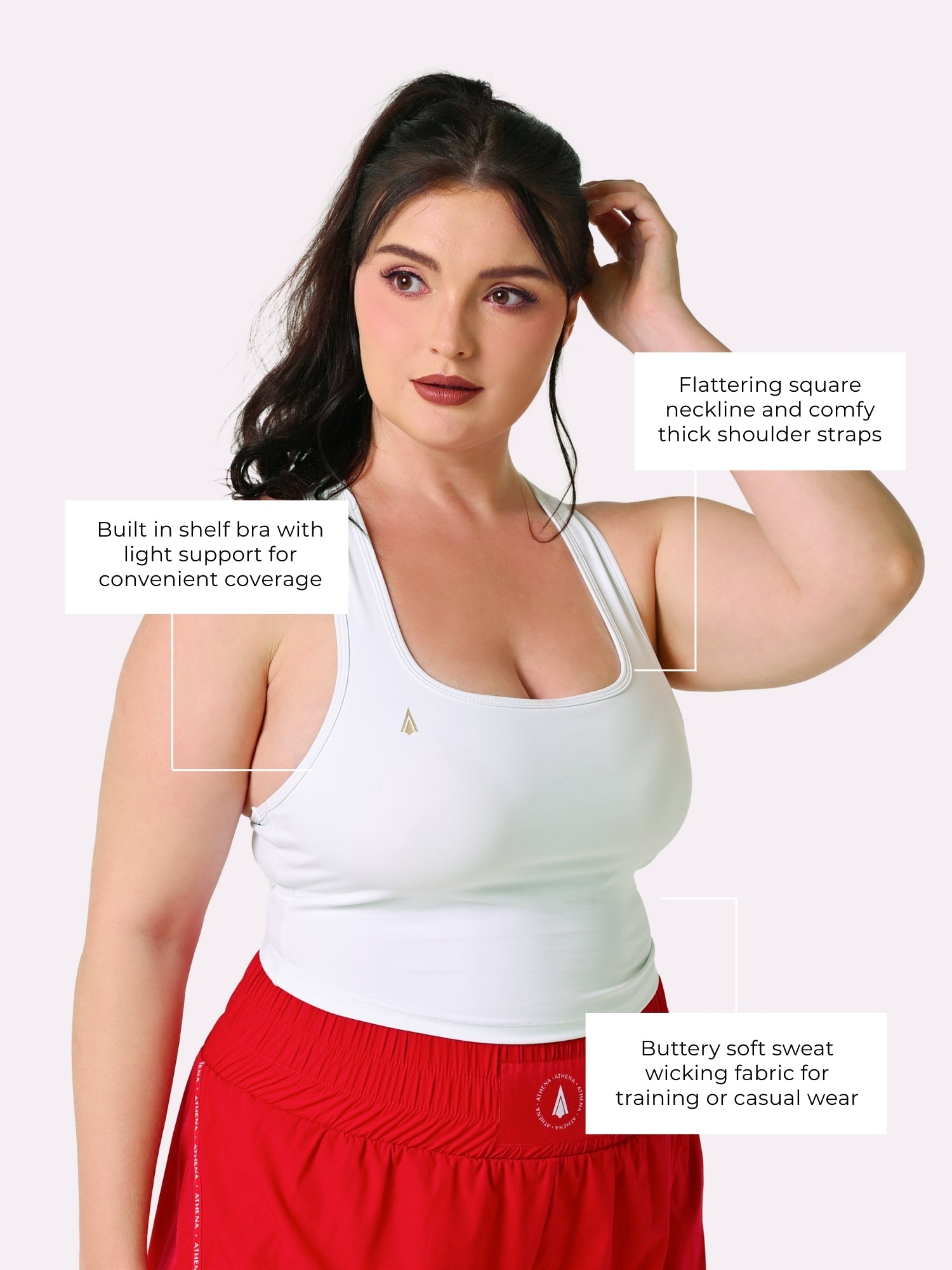 Athena Fightwear Diana Crop Top white for women built-in shelf bra