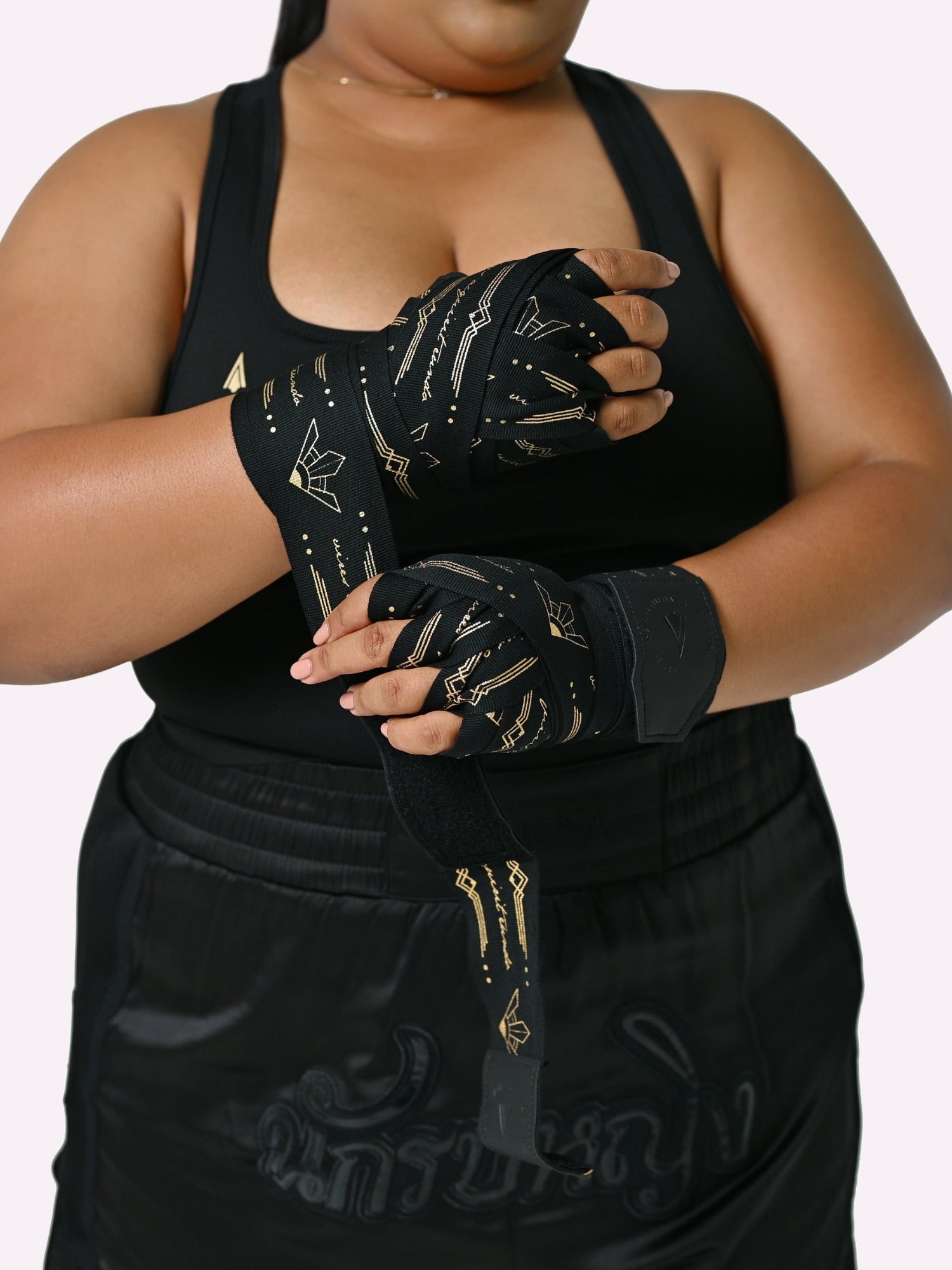 Athena Fightwear Diana Women's Boxing Handwraps Black Gold 4.5m 180" Length Wonder Woman Inspired