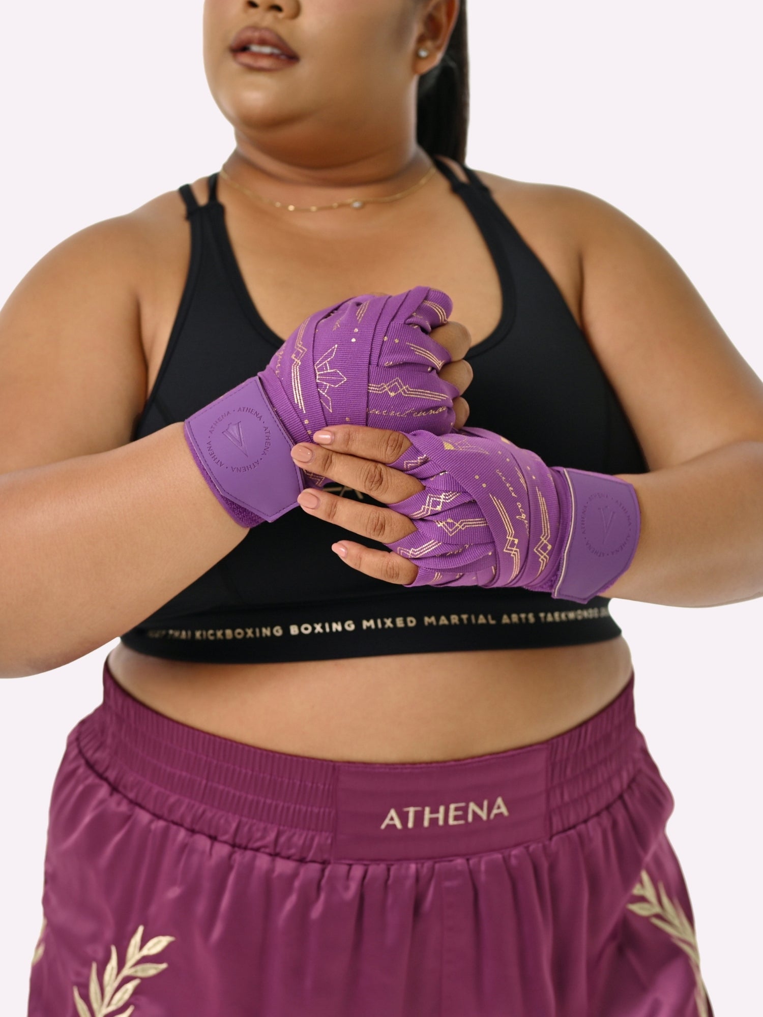 Athena Fightwear Diana Women's Boxing Muay Thai MMA Handwraps Violet Purple Gold 4.5m 180" Length Wonder Woman Inspired