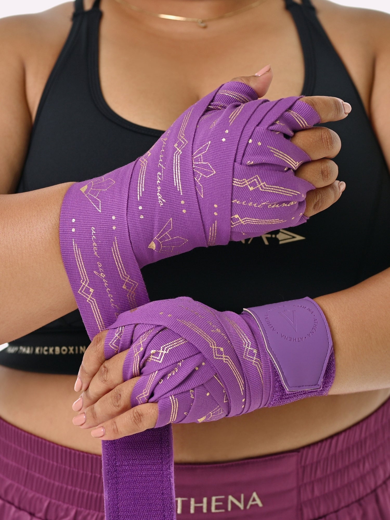Athena Fightwear Diana Women's Boxing Muay Thai MMA Handwraps Violet Purple Gold 4.5m 180" Length Wonder Woman Inspired
