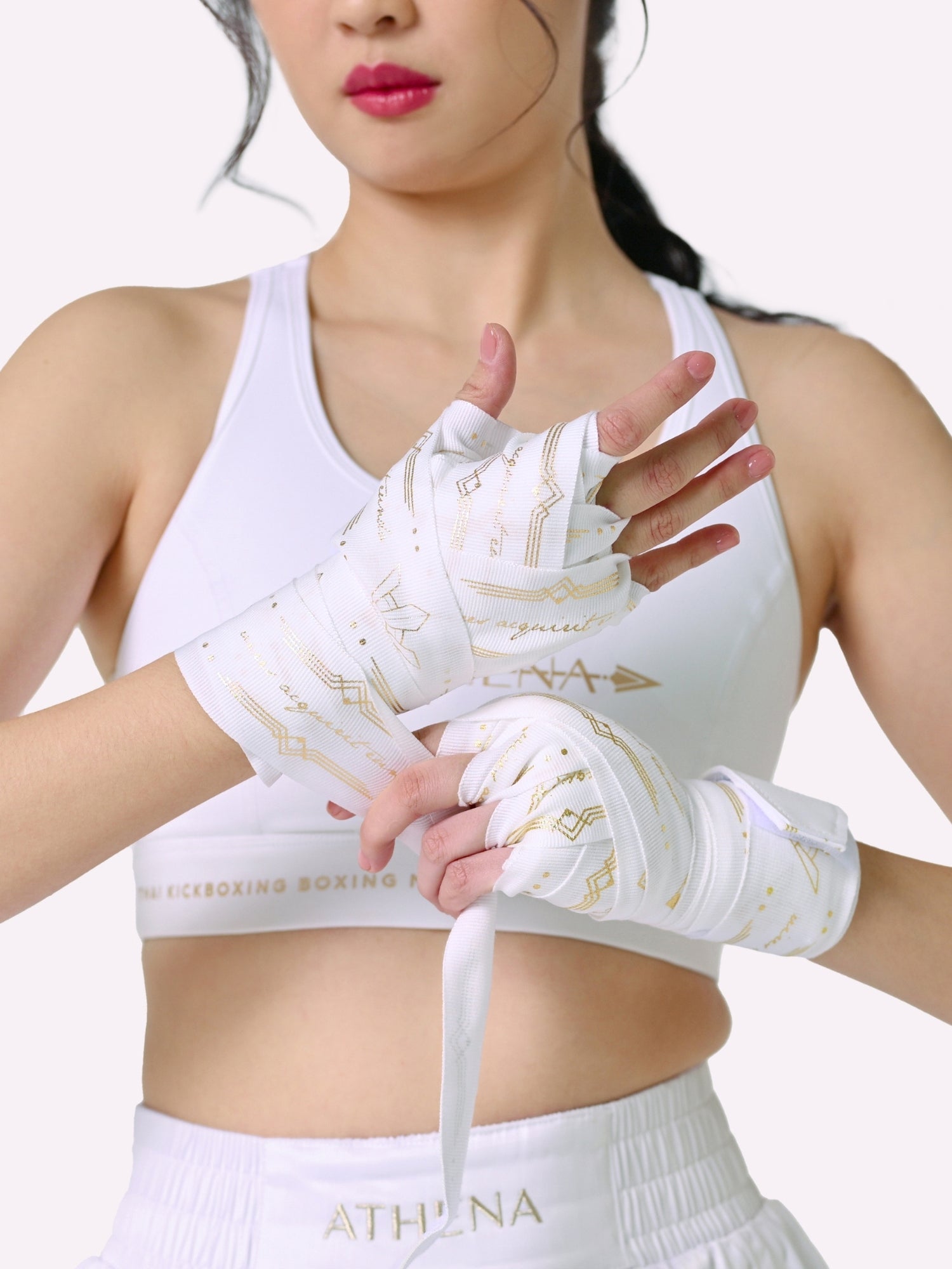 Athena Fightwear Diana Women's Boxing Muay Thai MMA Handwraps White Gold 4.5m 180" Length Wonder Woman Inspired