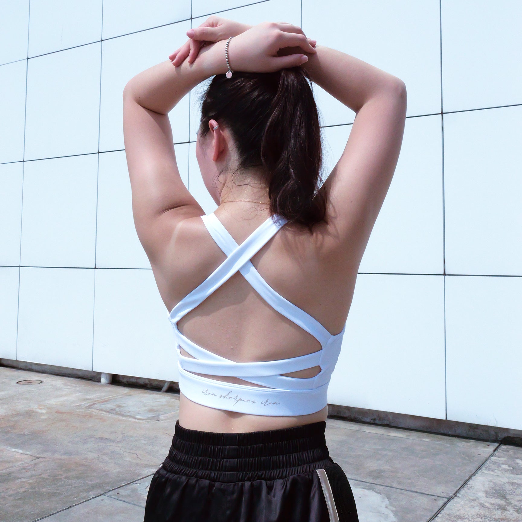 Athena Fightwear cross back sports bra for muay thai boxing kickboxing mma white gold