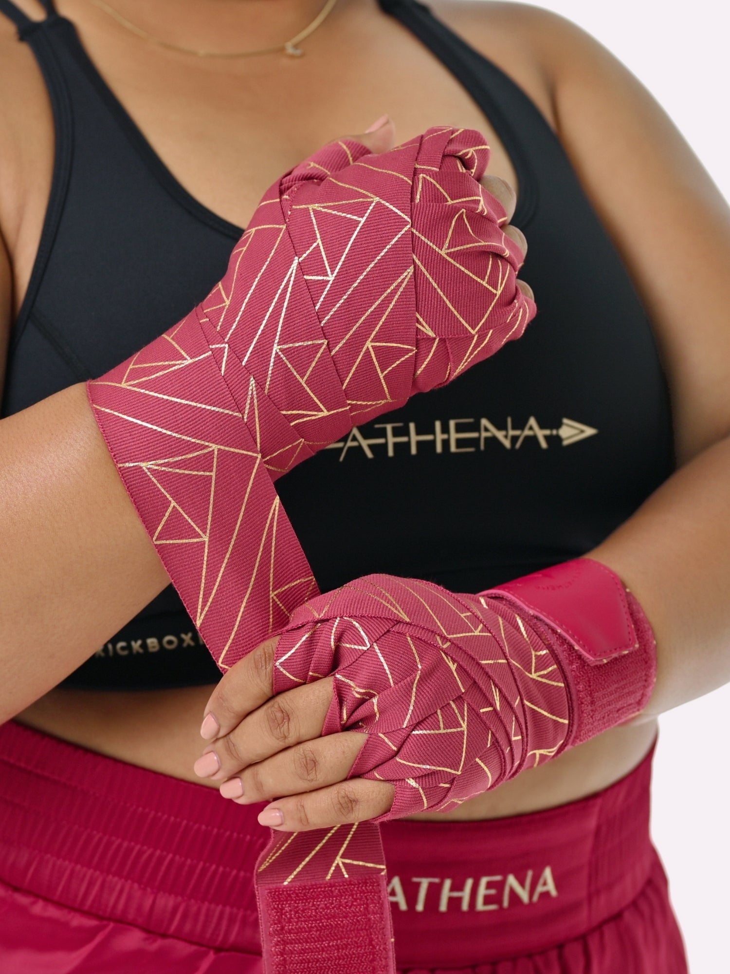 Athena Fightwear Women's Eris Handwrap Berry Red and Gold for muay thai boxing 4.5m 3m length