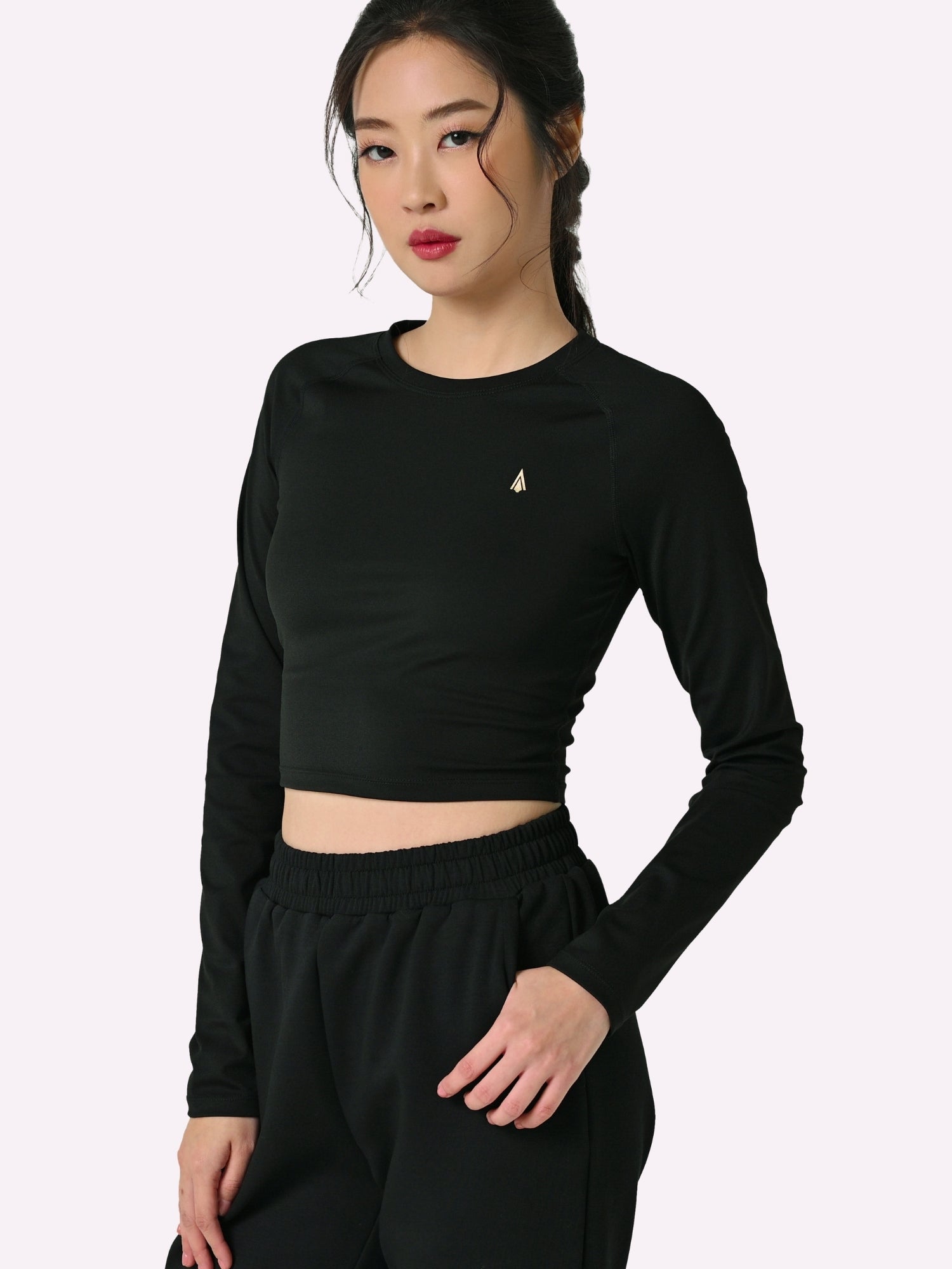 Athena Fightwear long sleeved crop top butter soft nylon black