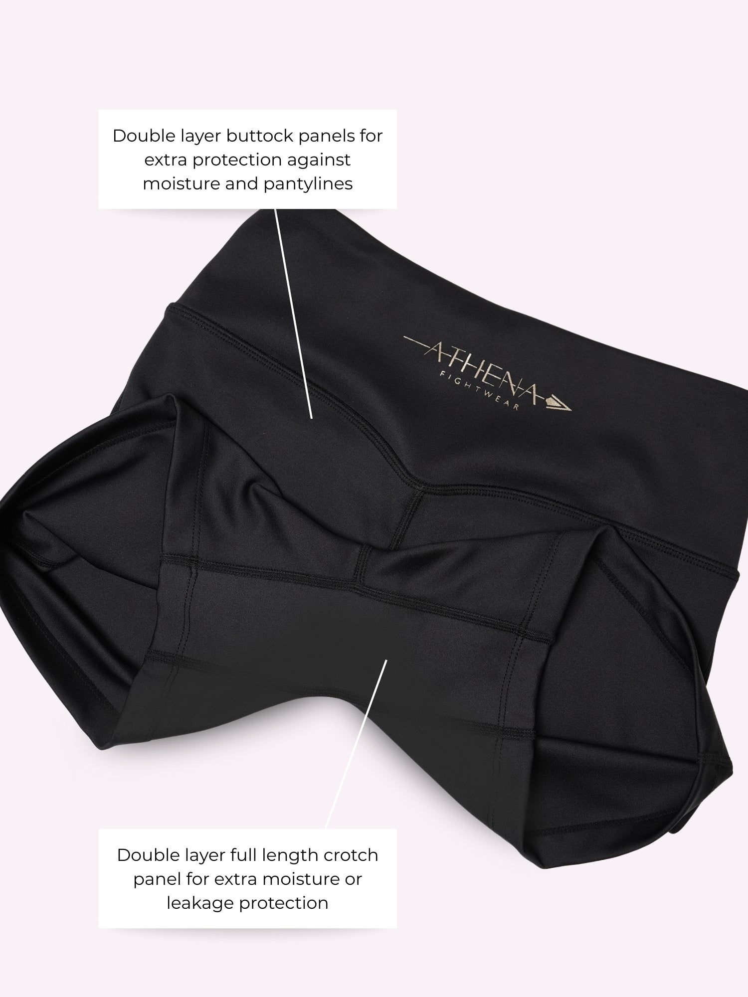 Athena Fightwear women's Nerio Tights Shorts for BJJ Nogi with double layer butt panels and crotch lining for moisture and pantyline protection