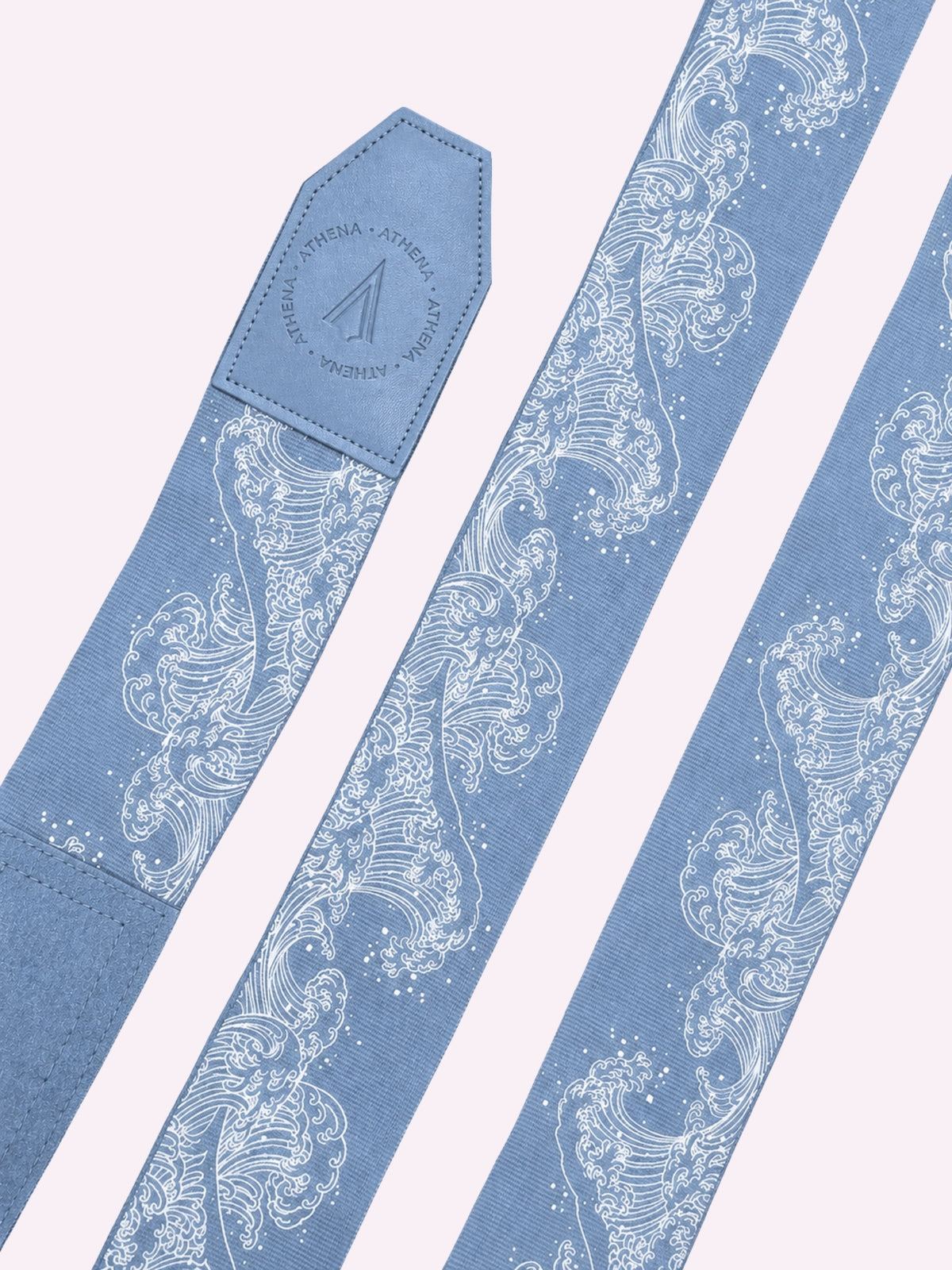 Unrolled Ryoko ash blue handwraps with Japanese ocean wave print