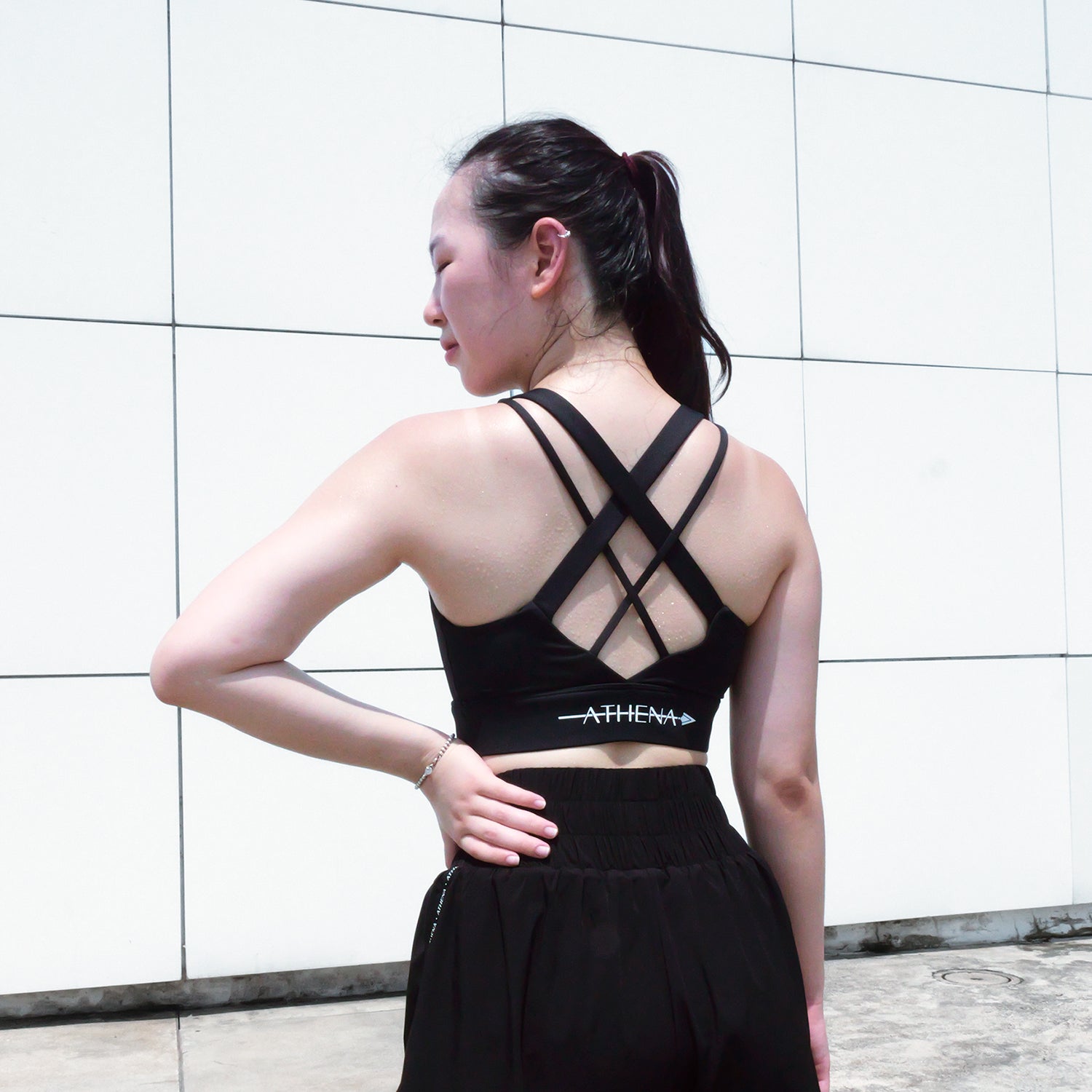 Athena Fightwear black Theia sports bra japanese proverb fall 7 times get up 8 martial arts women boxing muay thai bjj kickboxing