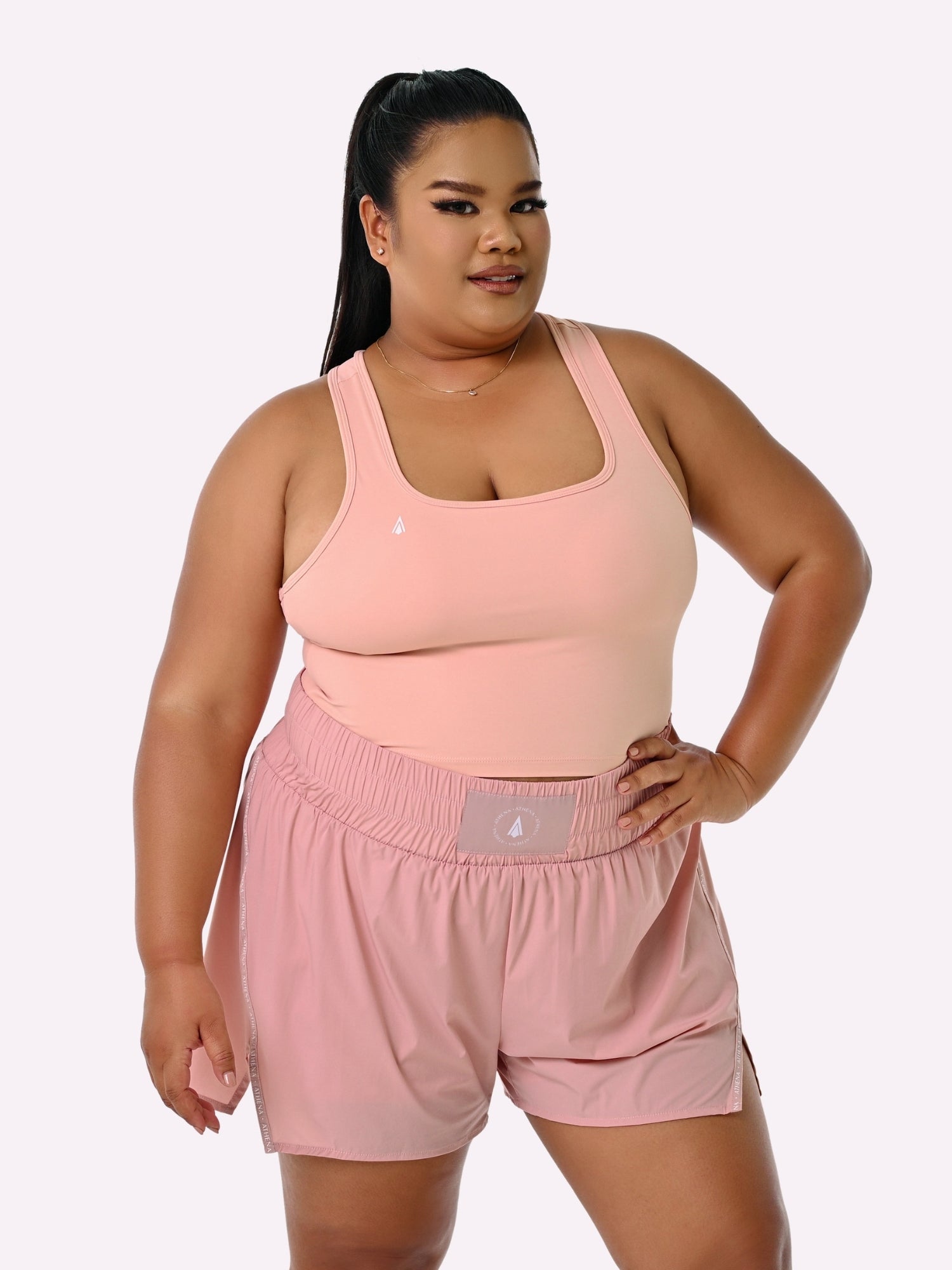 Athena Fightwear Theia light pink Women's Boxing Shorts with built in safety inner shorts and pockets