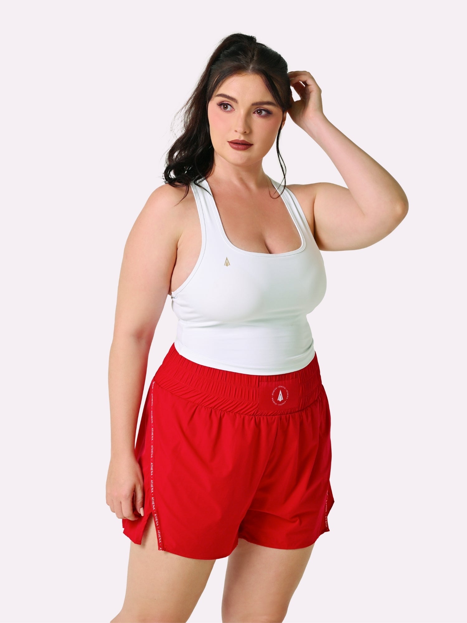 Athena Fightwear Theia Boxing Shorts Red fight corner colour for women high waisted and super lightweight with anti-camel toe inner shorts with pockets