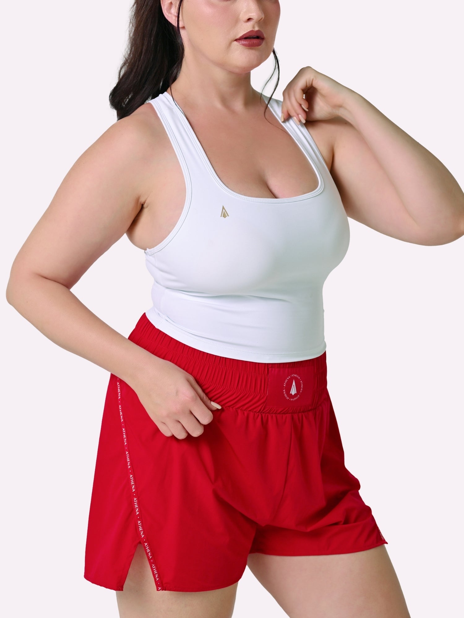 Athena Fightwear Theia Boxing Shorts Red fight corner colour for women high waisted and super lightweight with anti-camel toe inner shorts with pockets