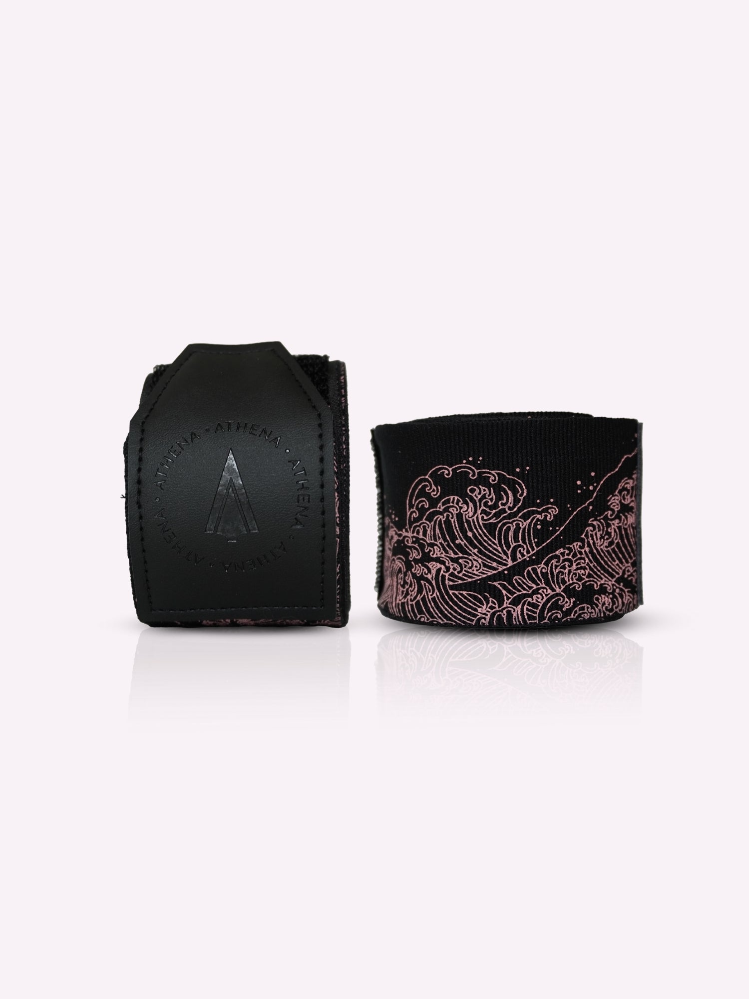 Athena Fightwear women's boxing muay thai handwraps black with pink japanese ocean wave Ryoko