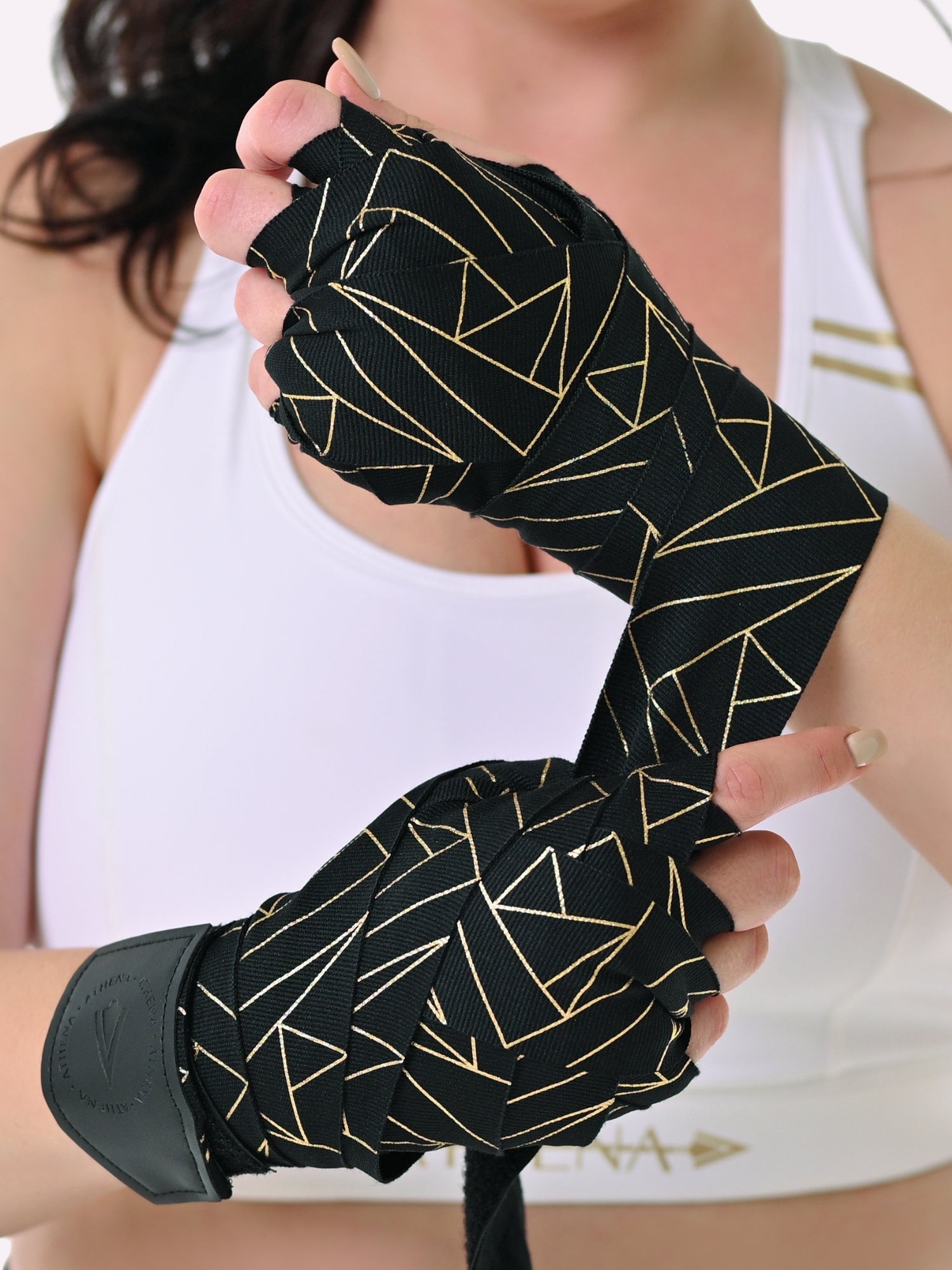 Athena Fightwear women's boxing muay thai kickboxing handwraps in black metallic gold 180"
