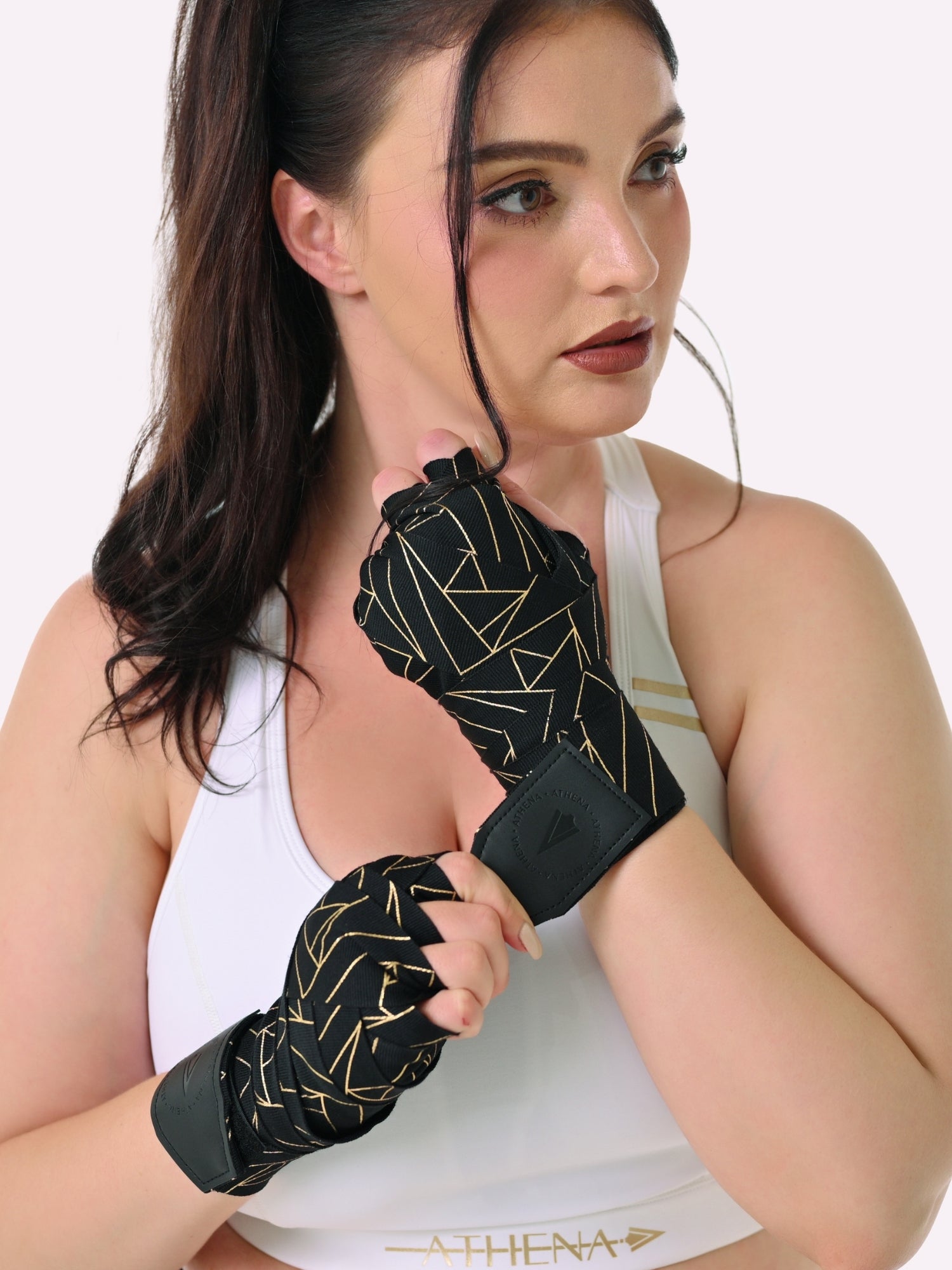 Athena Fightwear women's boxing muay thai kickboxing handwraps in black metallic gold 180"