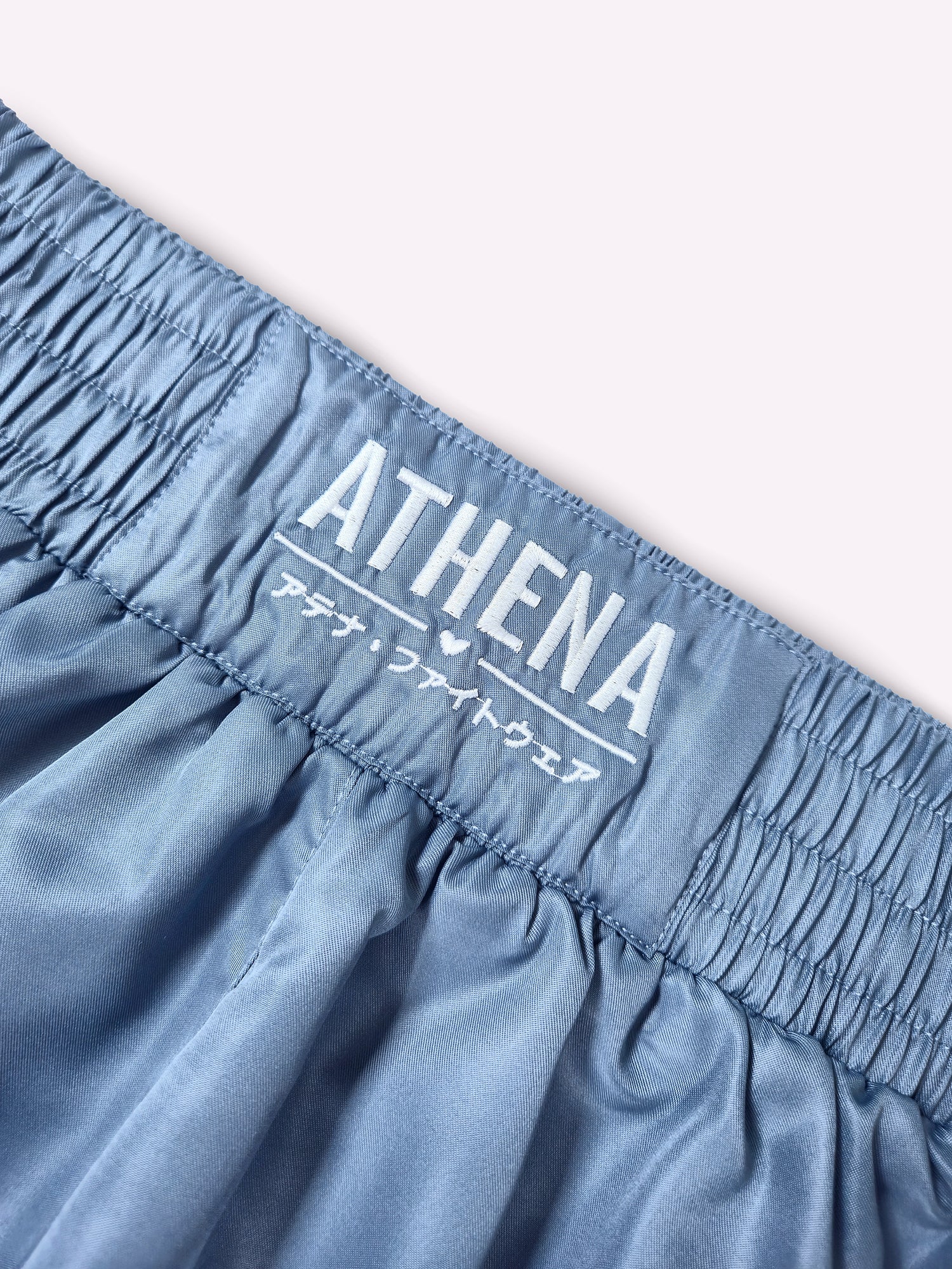 Athena Fightwear Ryoko Women's Muay Thai Shorts japanese inspired ash blue and white with built-in anti camel toe shorts with pockets