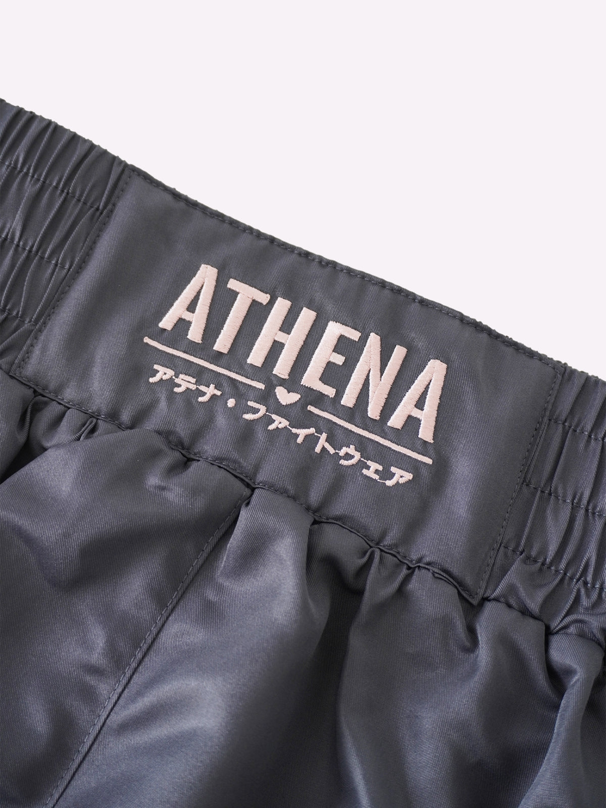 Athena Fightwear Ryoko Japanese inspired women's muay thai shorts with wide hips and built-in anti camel toe safety shorts with pockets Hokusai Great Wave Off Kanagawa ocean wave art grey pink