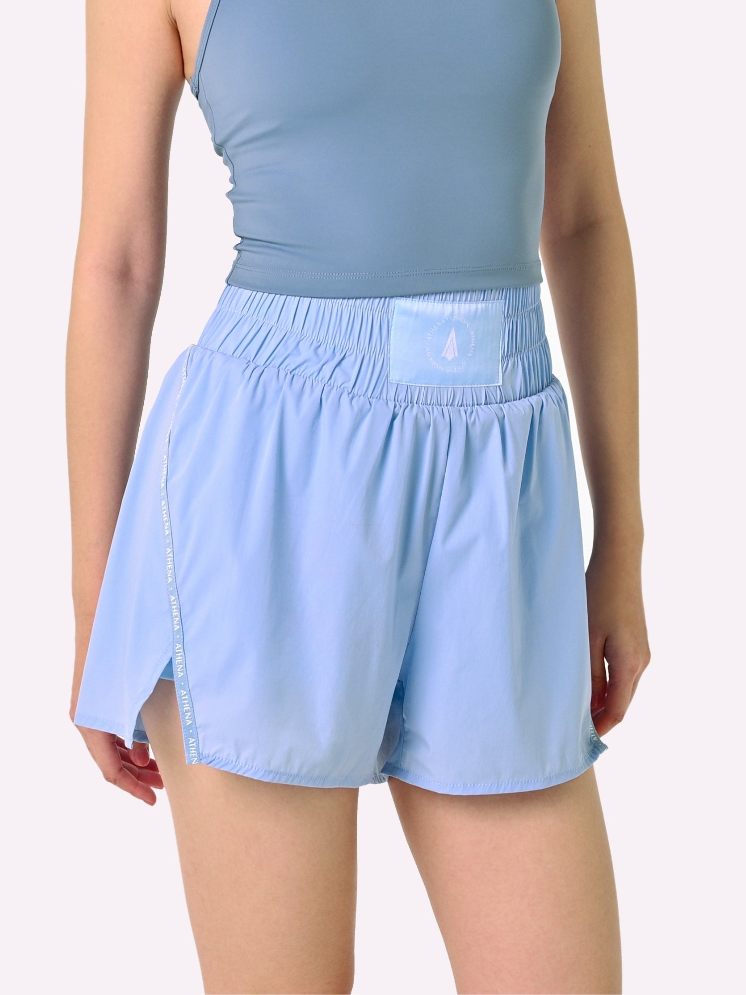 Athena Fightwear Theia Boxing Shorts in Light Blue highwaisted for women with anti-camel toe inner shorts with pockets