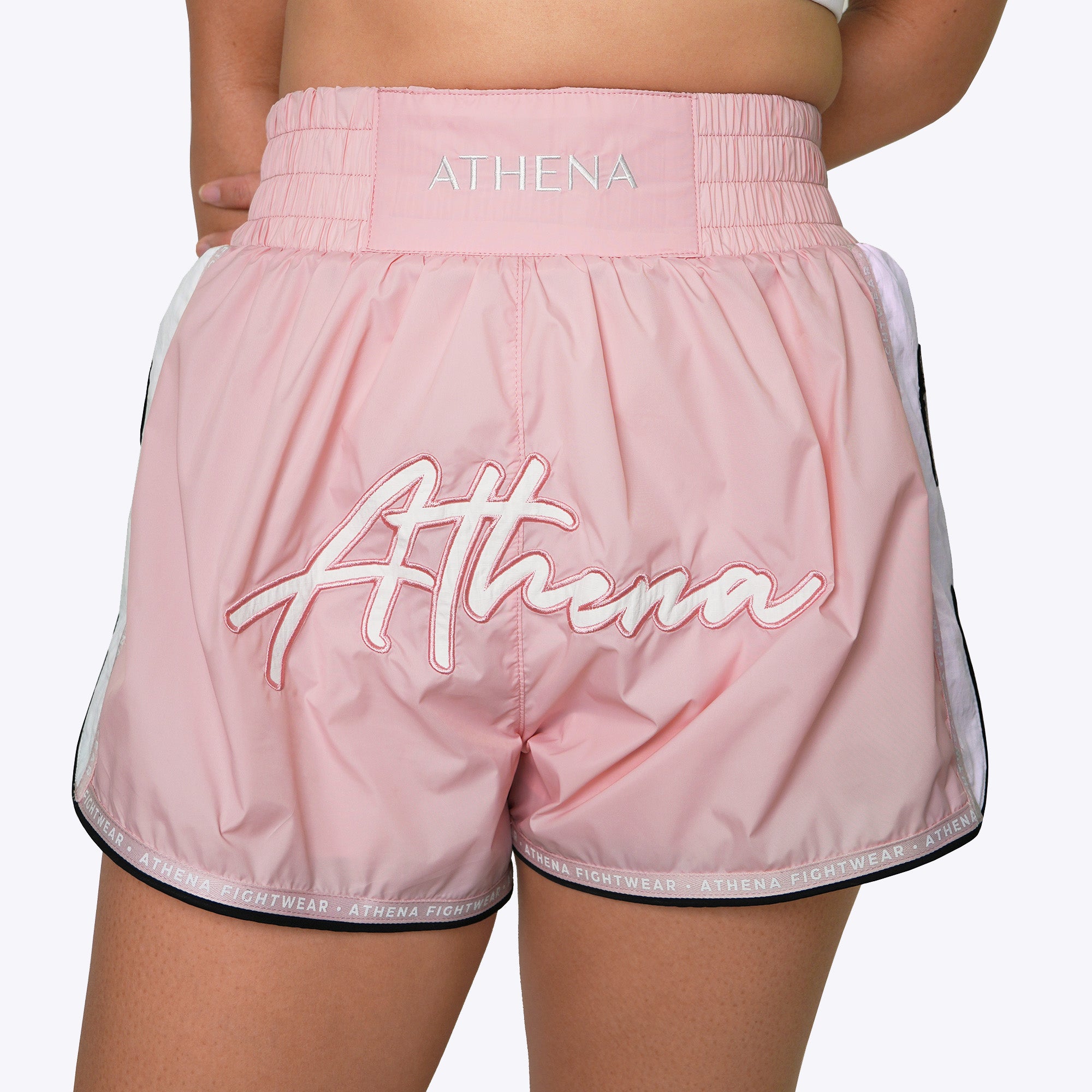 Athena Fightwear women's muay thai fight shorts light pink nylon fast drying lightweight with safety shorts