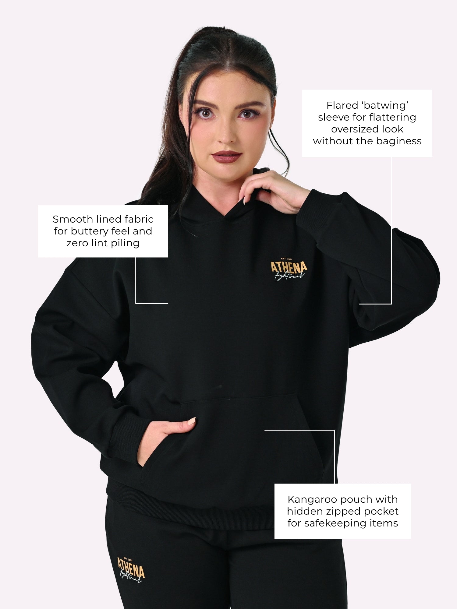 Athena Fightwear Women's Hoodie autumn winter combat sports martial arts muay thai boxing kickboxing jiujitsu bjj mma black