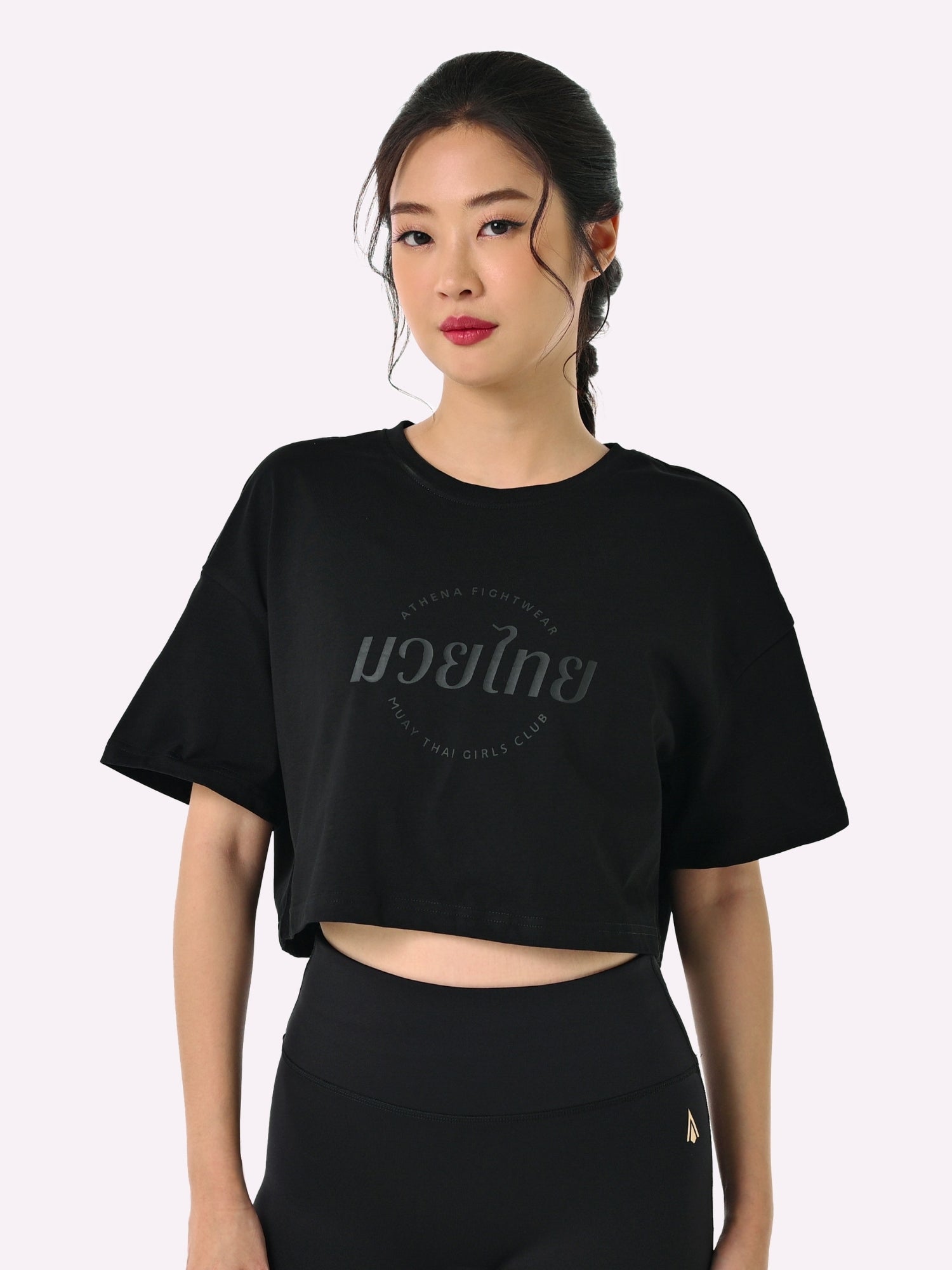 Athena Fightwear womens cropped tee shirt muay thai girls club 100% cotton black