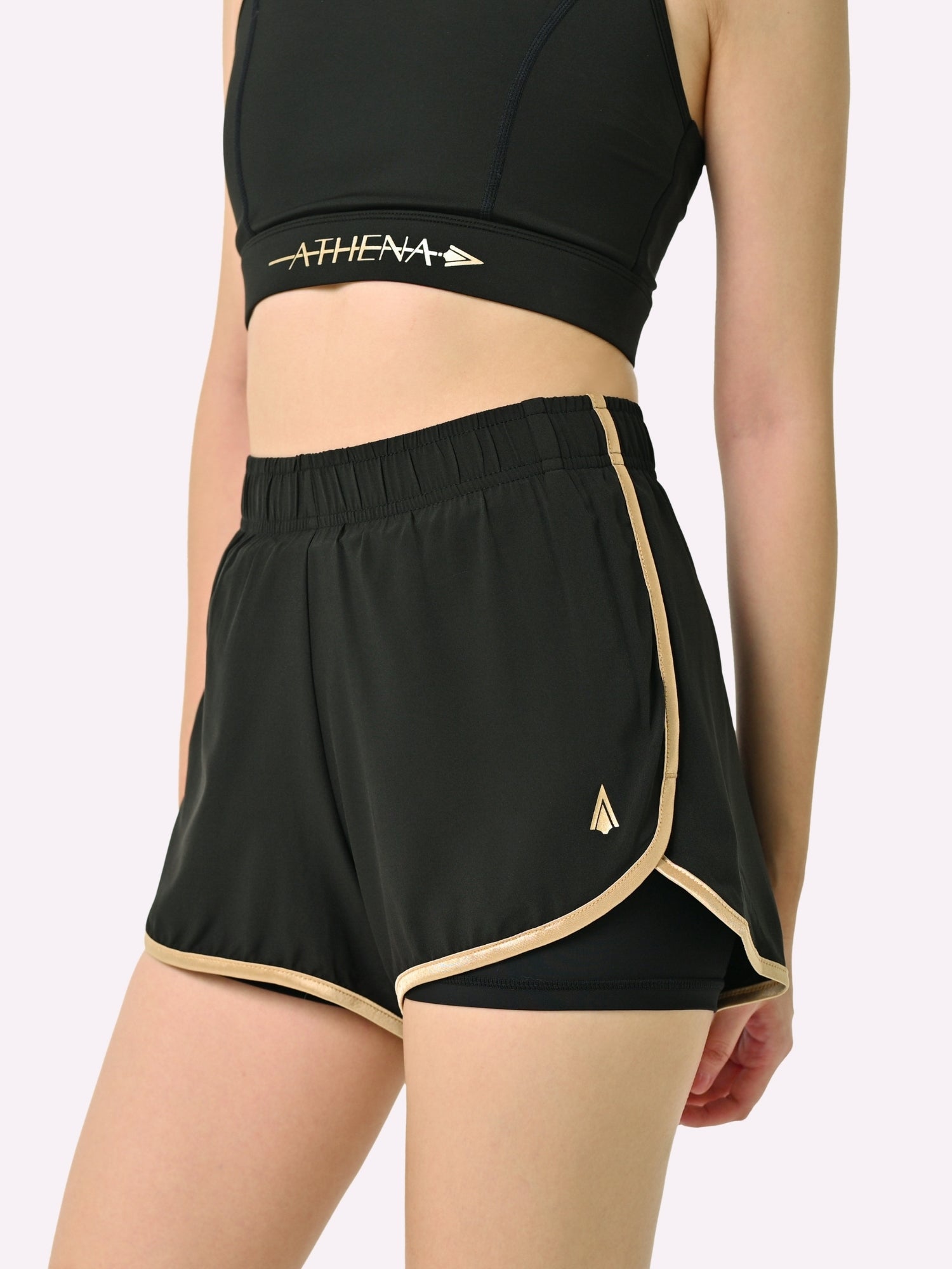 Athena Fightwear basics shorts black gold for women's muay thai kickboxing boxing