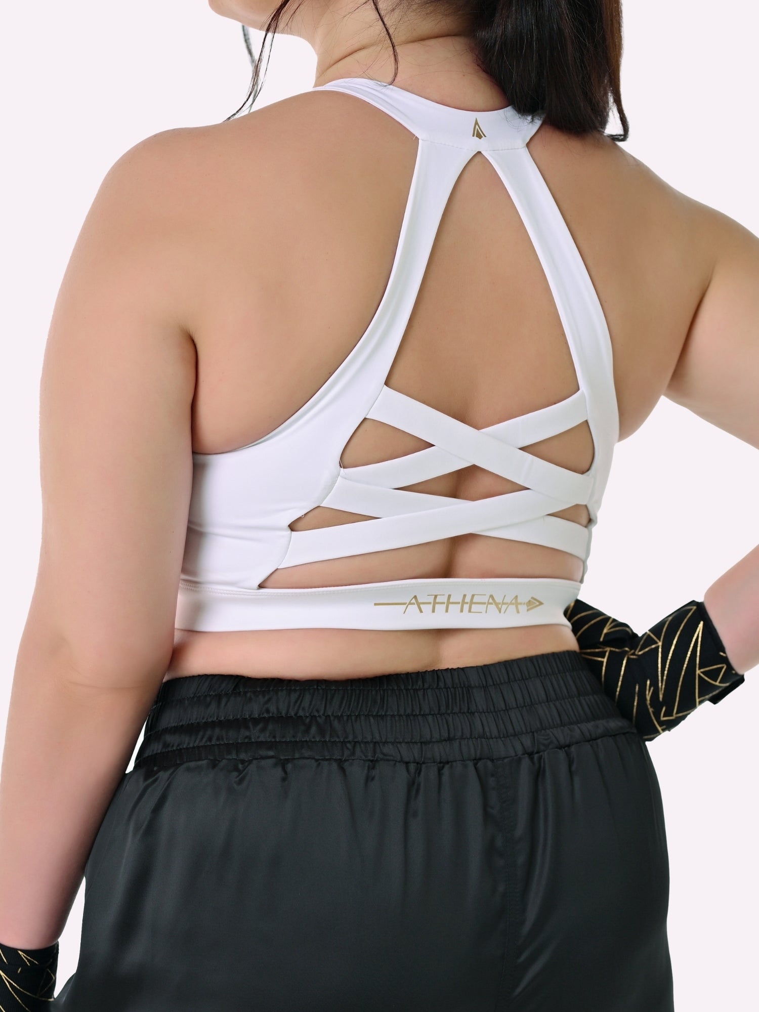 Athena Fightwear women's Athena Sports Bra with fully padded chest for support and full nipple and breast coverage no removable bra pads white gold 