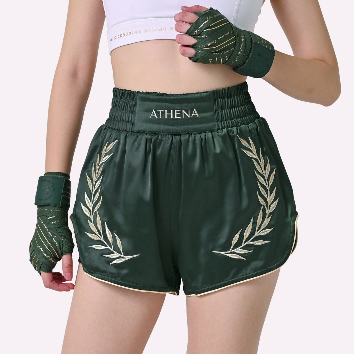 Athena Women's Muay Thai Shorts (Dark Green) with extra wide hips