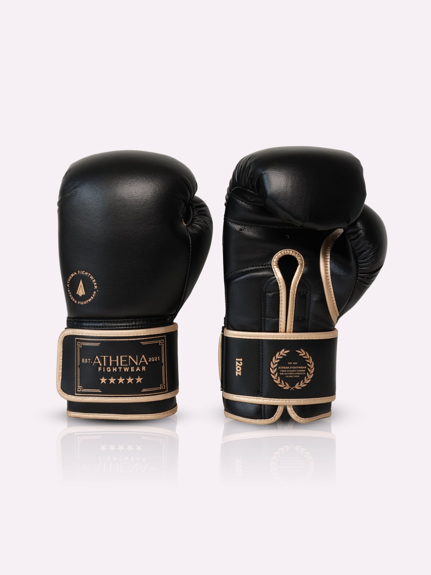 Athena Fightwear Black and Gold women's boxing gloves hybrid boxing and muay thai kickboxing 12oz 