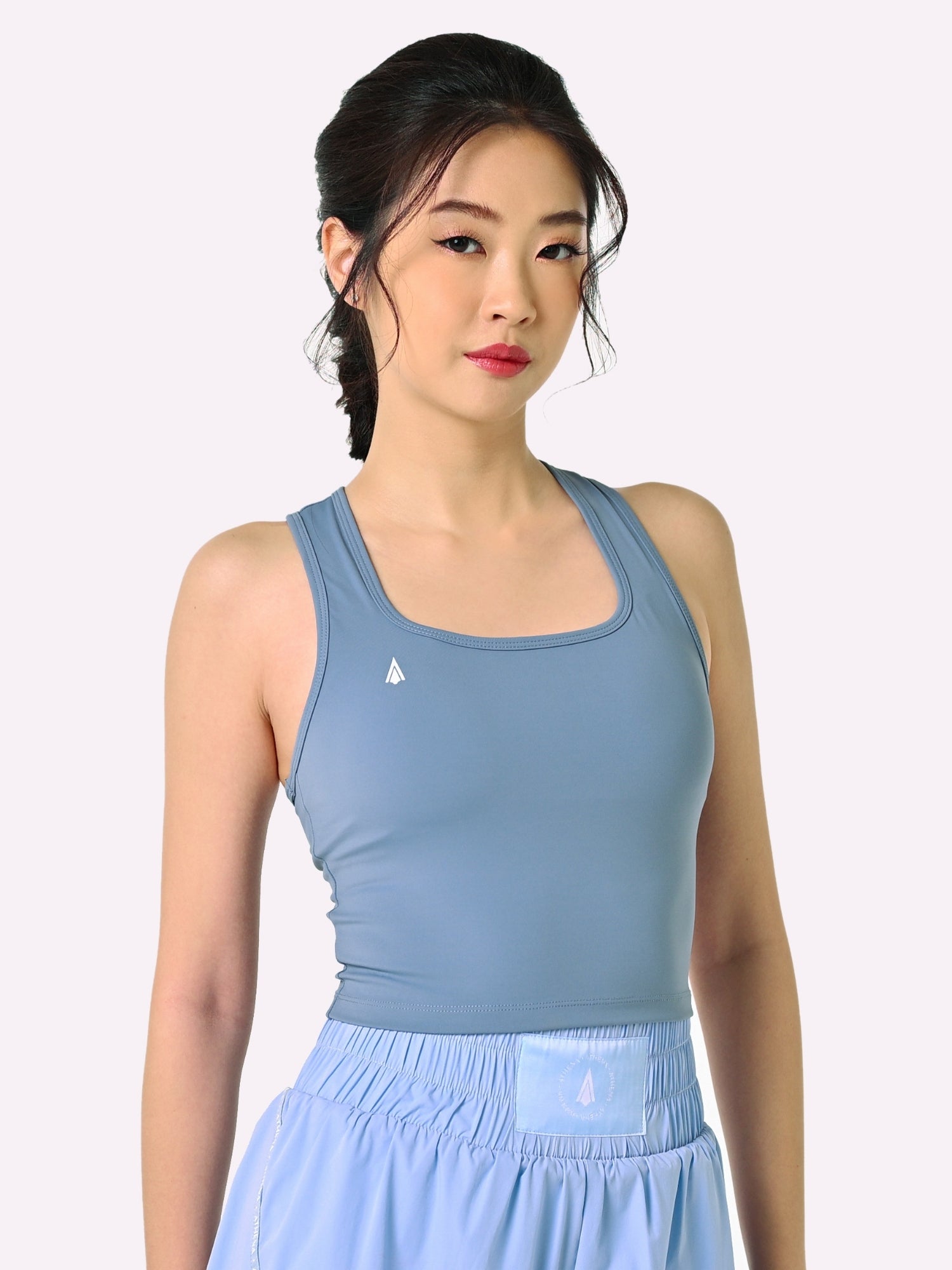 Athena Fightwear Diana Crop Top with shelf bra for women light support light blue