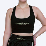 Athena Fightwear cross back sports bra for muay thai boxing kickboxing mma black gold
