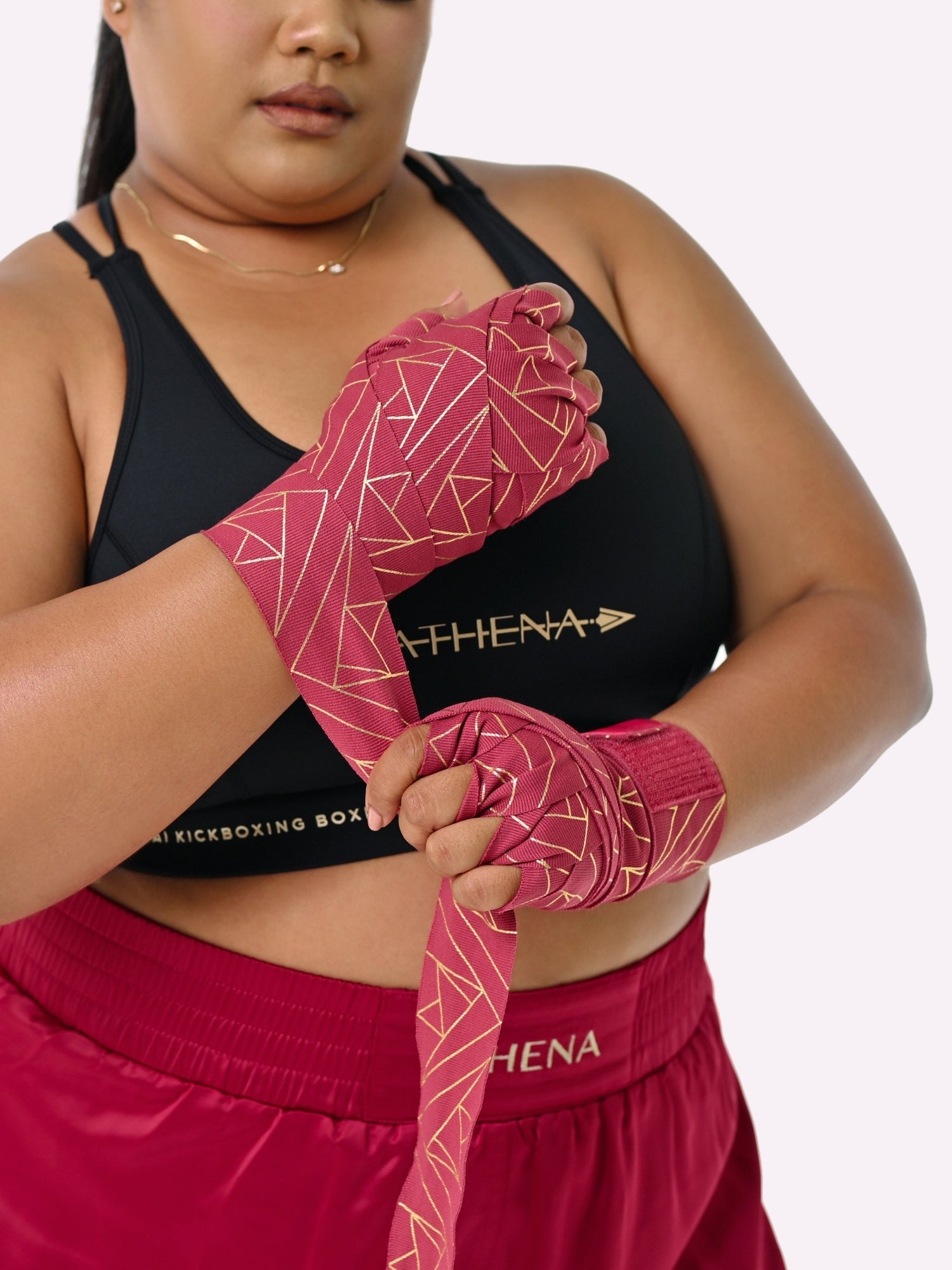 Athena Fightwear Women's Eris Handwrap Berry Red and Gold for muay thai boxing 4.5m 3m length