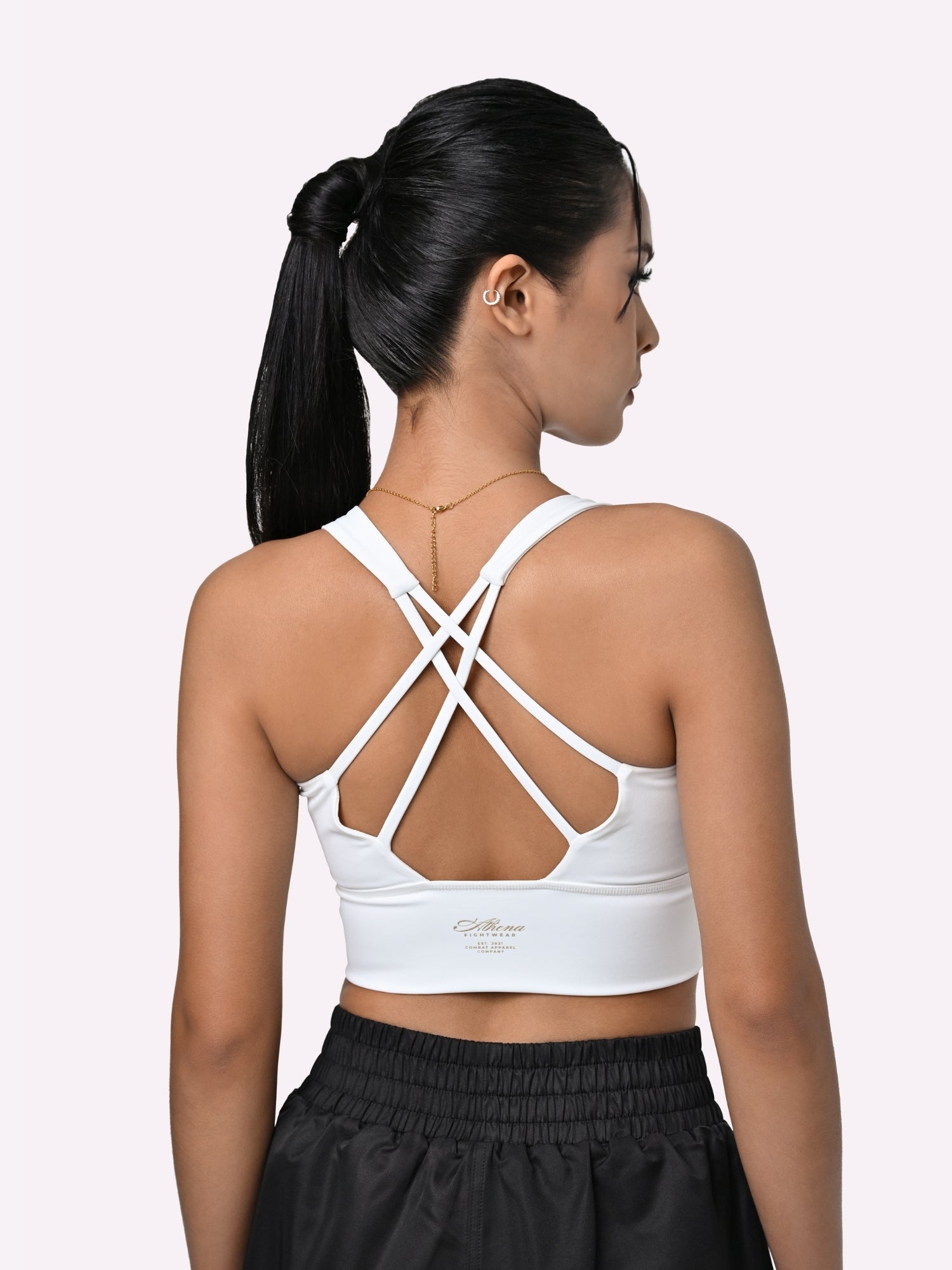Athena Fightwear Women's Crop Top Longline Sports Bra with crossback for Boxing vintage white and gold
