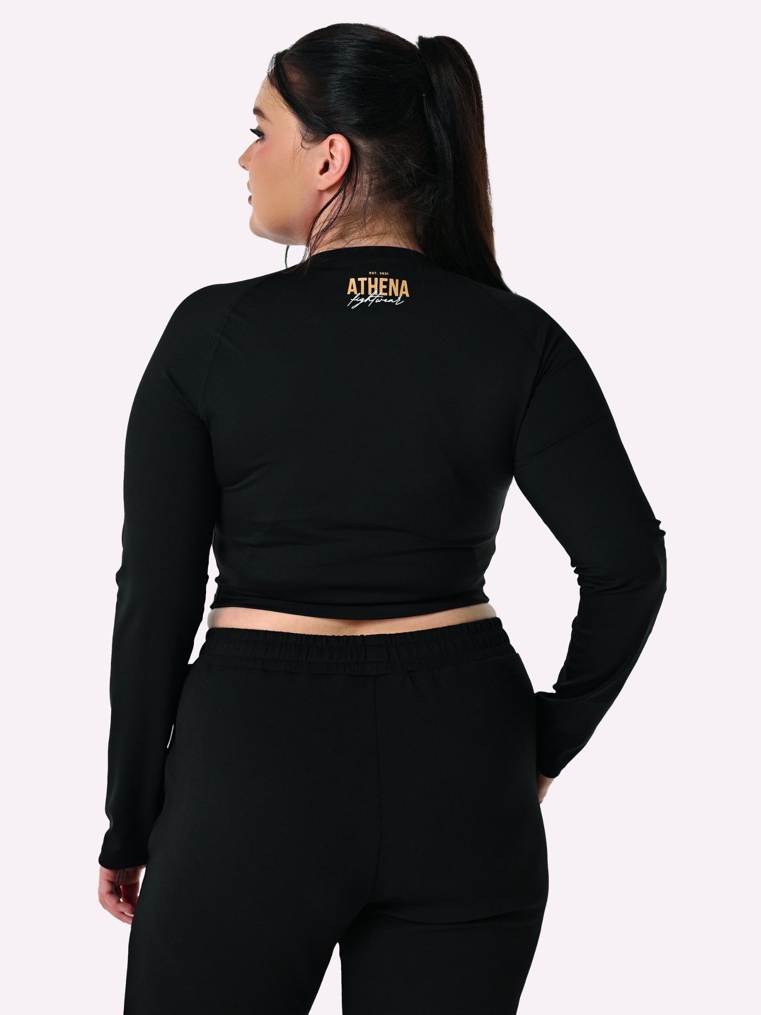 Athena Fightwear long sleeved crop top butter soft nylon black