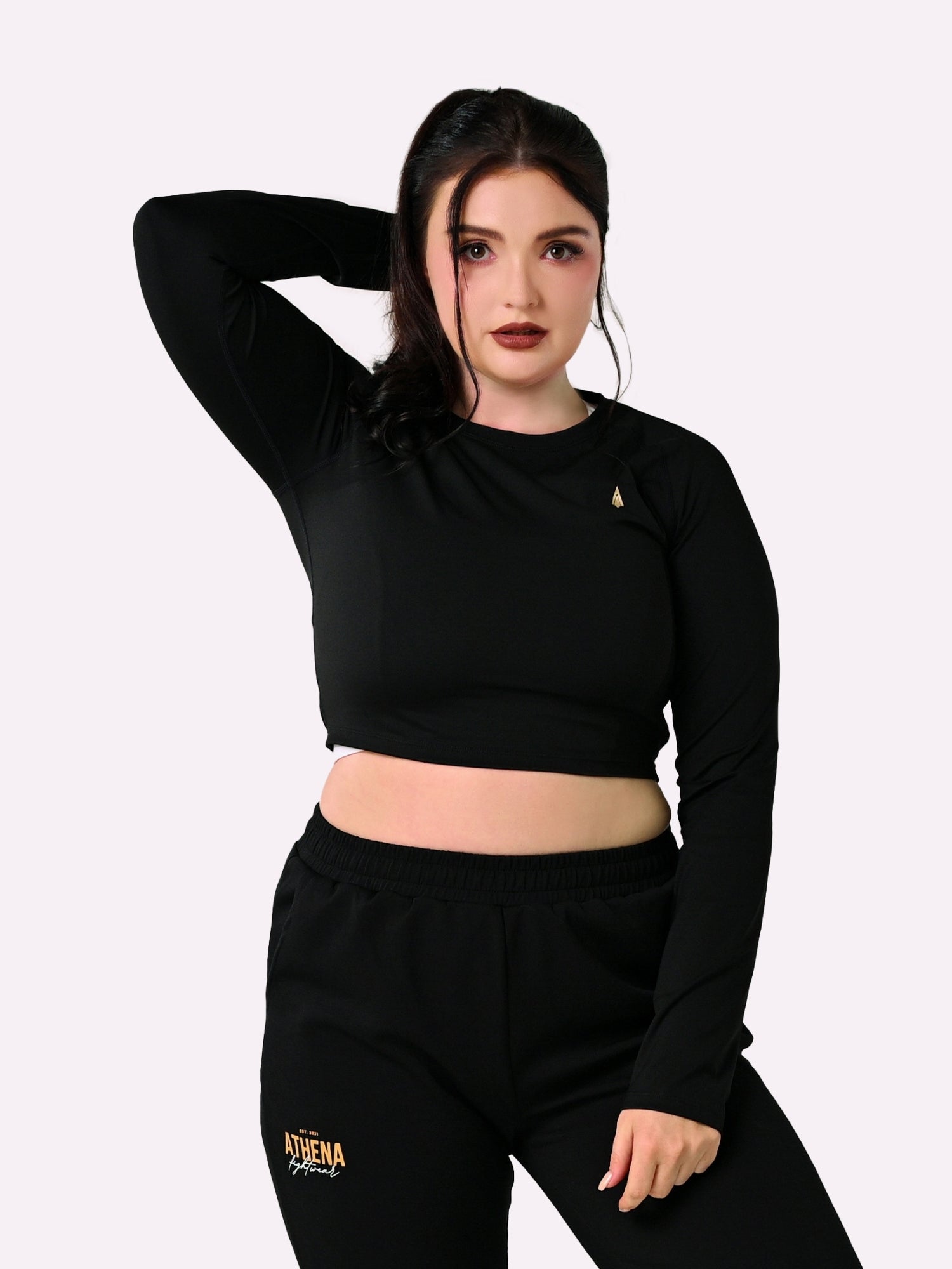 Athena Long Sleeved Crop Top (Black)
