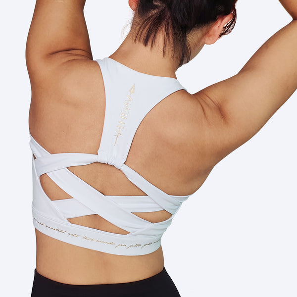 Nerio Crop Top (White) - women's pretty chic cross back sports bra