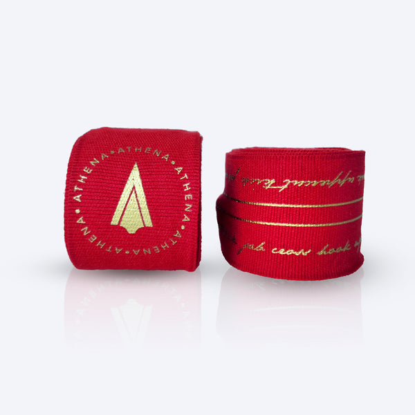Athena Fightwear Nerio pretty chic red gold handwraps for women's boxing muay thai kickboxing mma