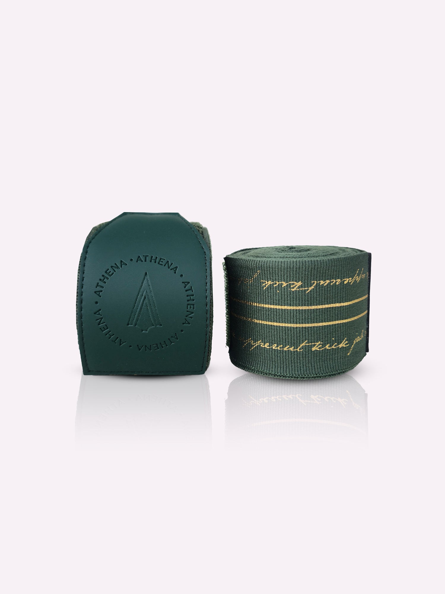 Athena Fightwear women's Nerio Handwraps in Hunter Green and Metallic Gold for boxing muay thai kickboxing MMA 4.5m