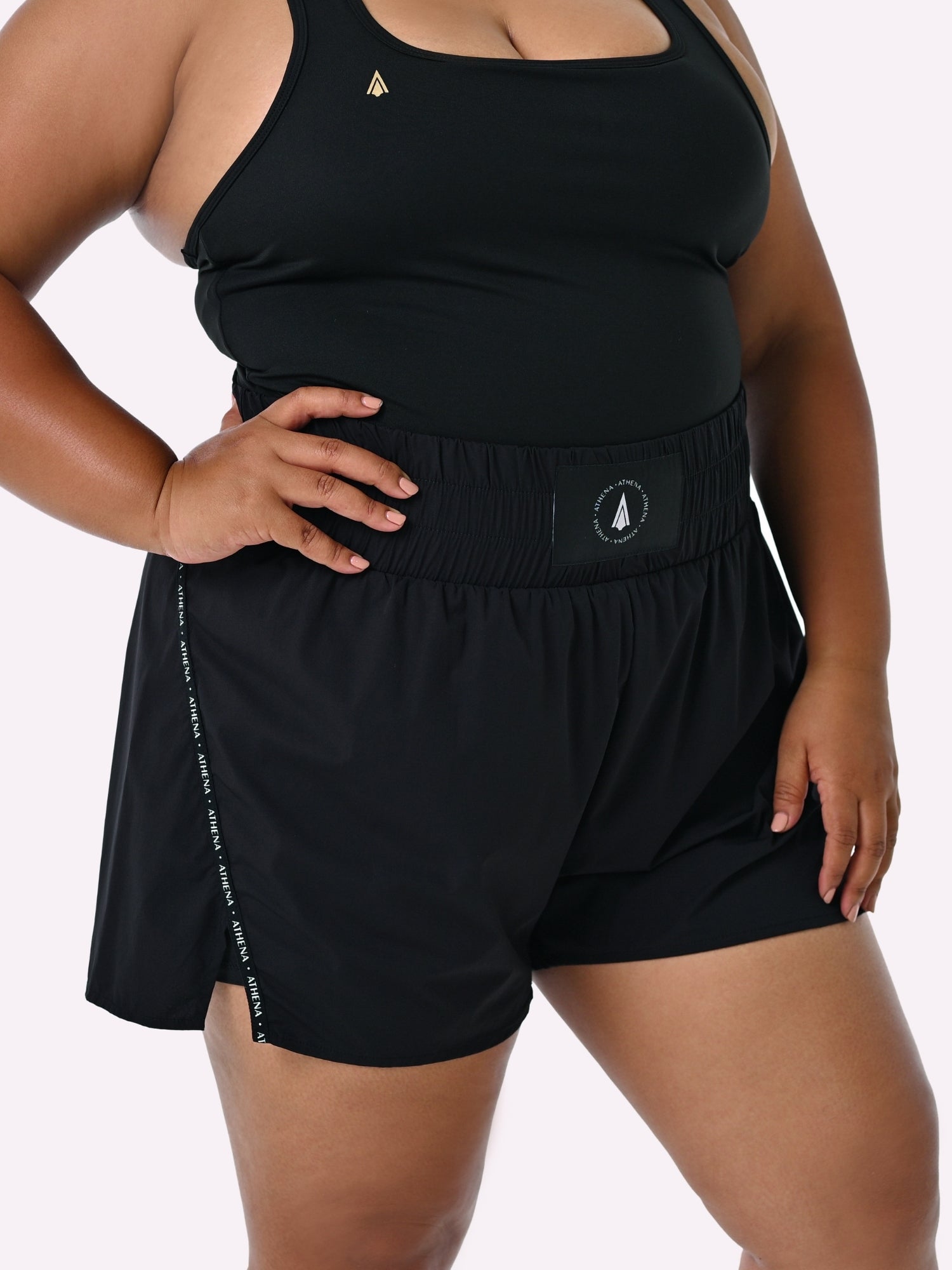 Athena Fightwear Theia Boxing Shorts Black high waisted for women super lightweight with anti-camel toe inner shorts with pockets 