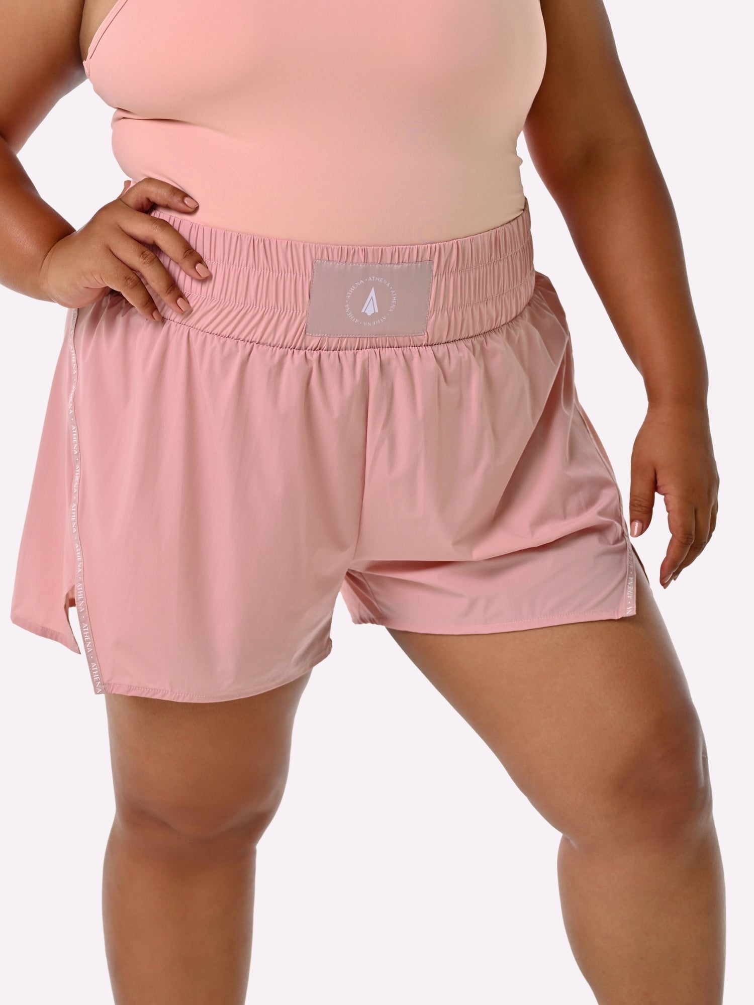 Athena Fightwear Theia light pink Women's Boxing Shorts with built in safety inner shorts and pockets