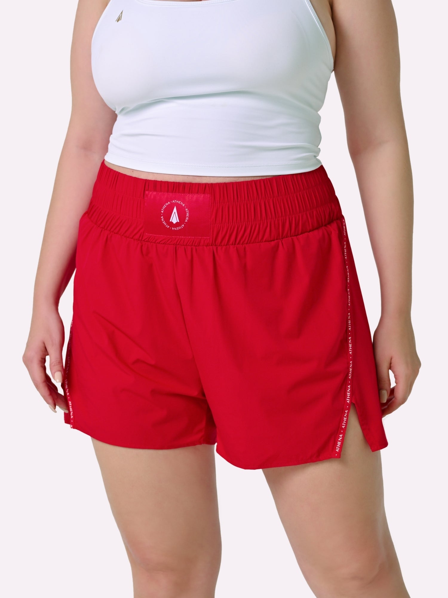 Athena Fightwear Theia Boxing Shorts Red fight corner colour for women high waisted and super lightweight with anti-camel toe inner shorts with pockets